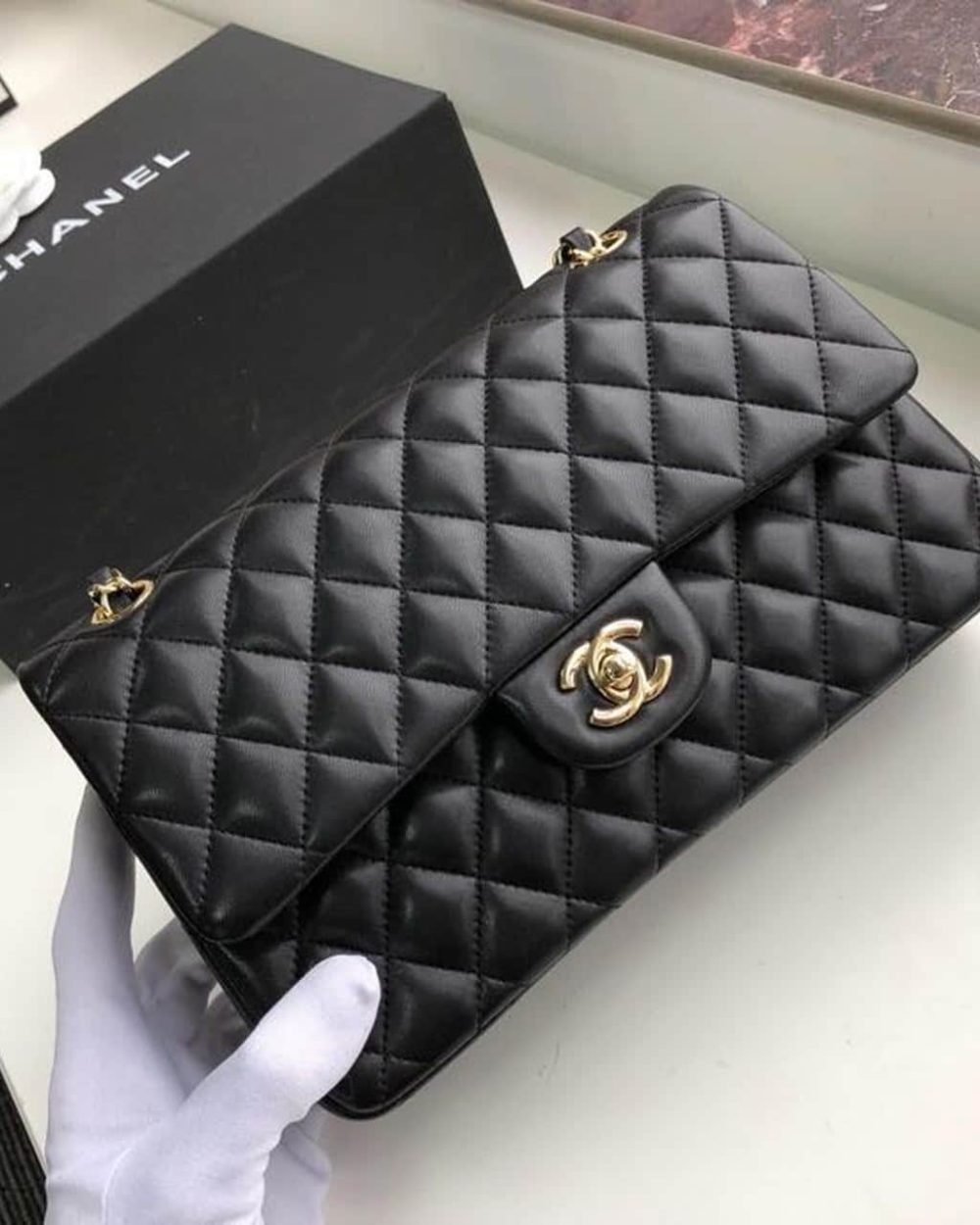 [REP 1:1] Chanel Classic Handbag Gold Toned Hardware Black For Women, Women's Bags, Shoulder And Crossbody Bags 10.2in/26cm A01112