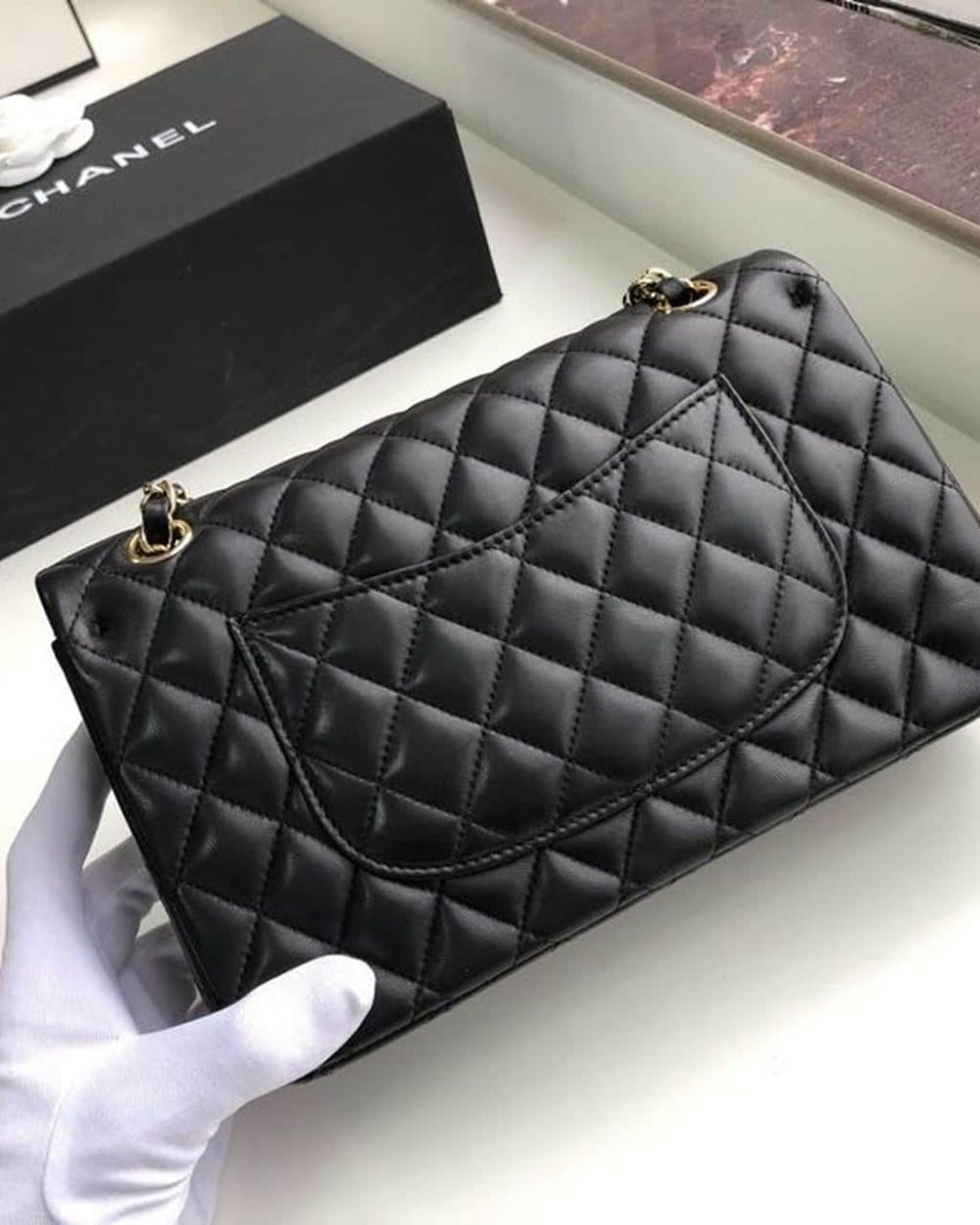 [REP 1:1] Chanel Classic Handbag Gold Toned Hardware Black For Women, Women's Bags, Shoulder And Crossbody Bags 10.2in/26cm A01112