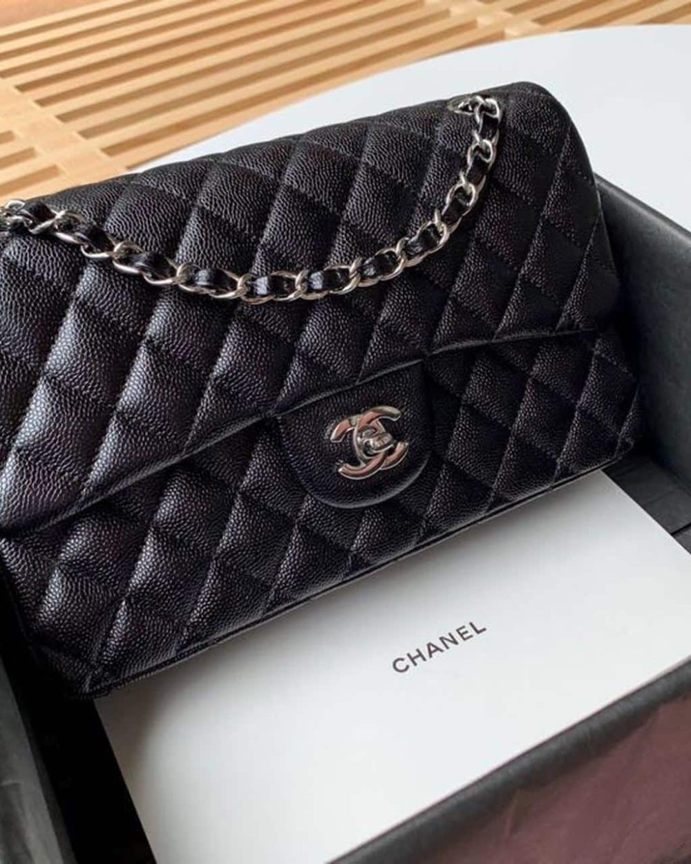 [REP 1:1] Chanel Classic Handbag Silver Hardware Black For Women, Women's Bags, Shoulder And Crossbody Bags 10.2in/26cm A01112