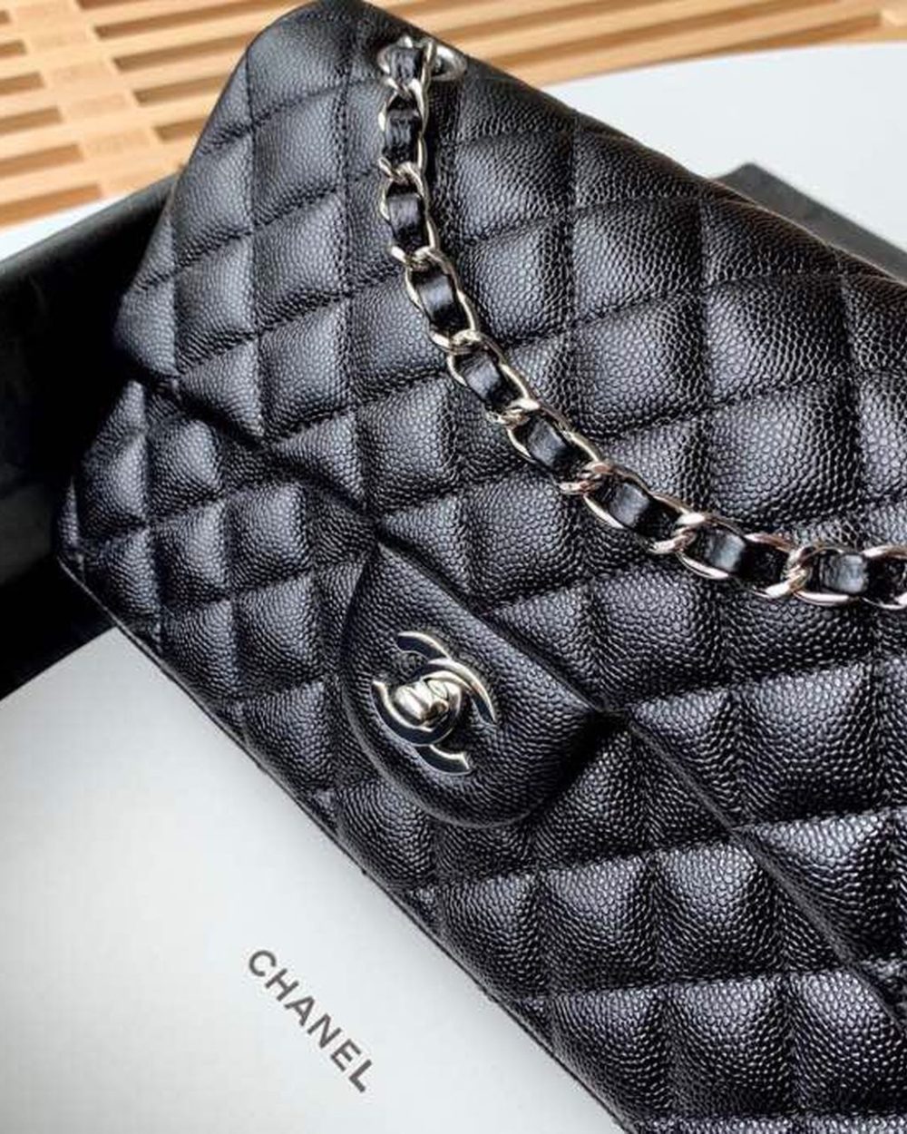 [REP 1:1] Chanel Classic Handbag Silver Hardware Black For Women, Women's Bags, Shoulder And Crossbody Bags 10.2in/26cm A01112