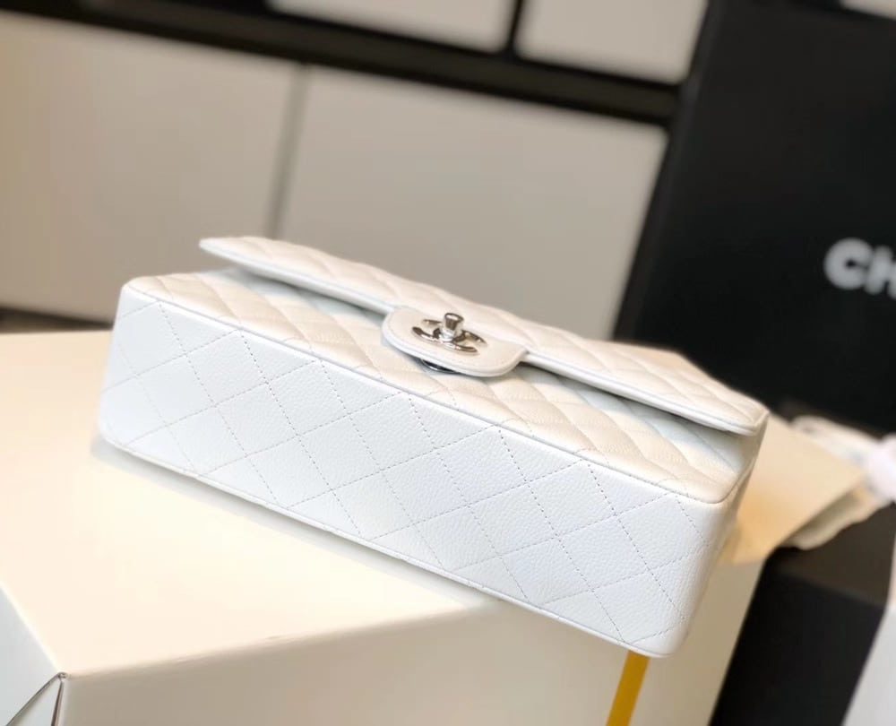 [REP 1:1] Chanel Classic Medium Flapbag Silver Hardware White 10in/25.5cm