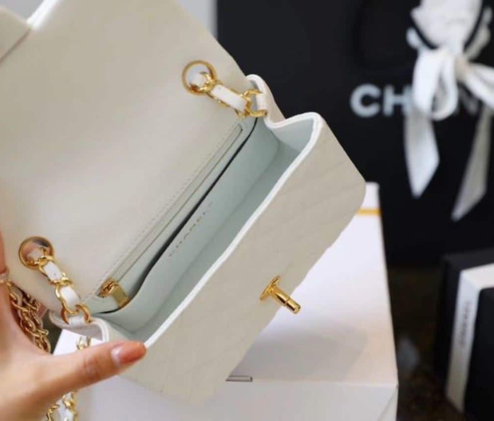 [REP 1:1] Chanel Classic Mini Flap Bag Golden Hardware White For Women 6.6in/17cm A35200