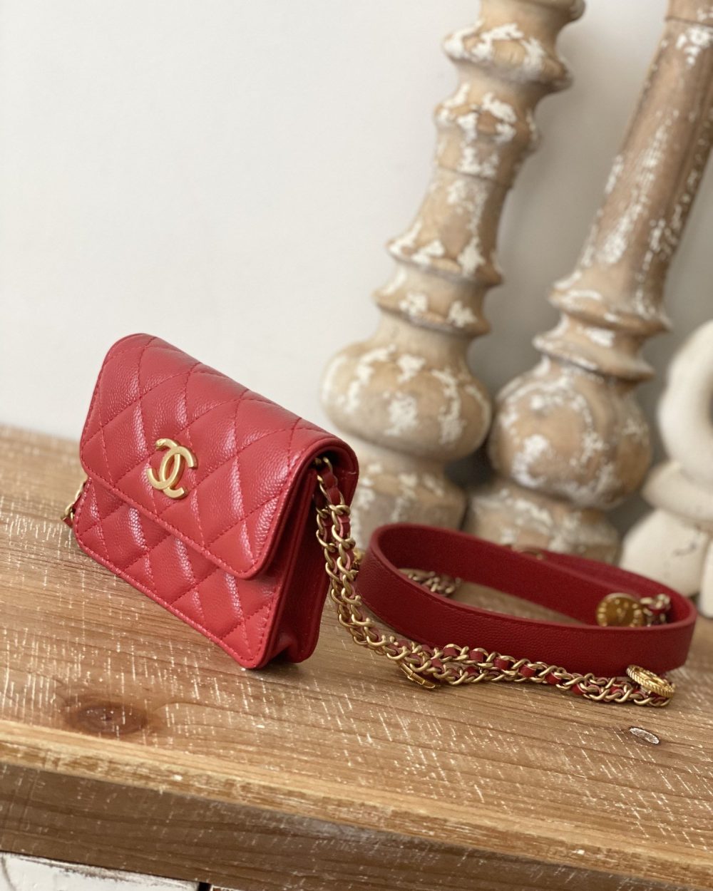 [REP 1:1] Chanel Clutch With Chain Red For Women, Women's Bags 4.8in/12.3cm