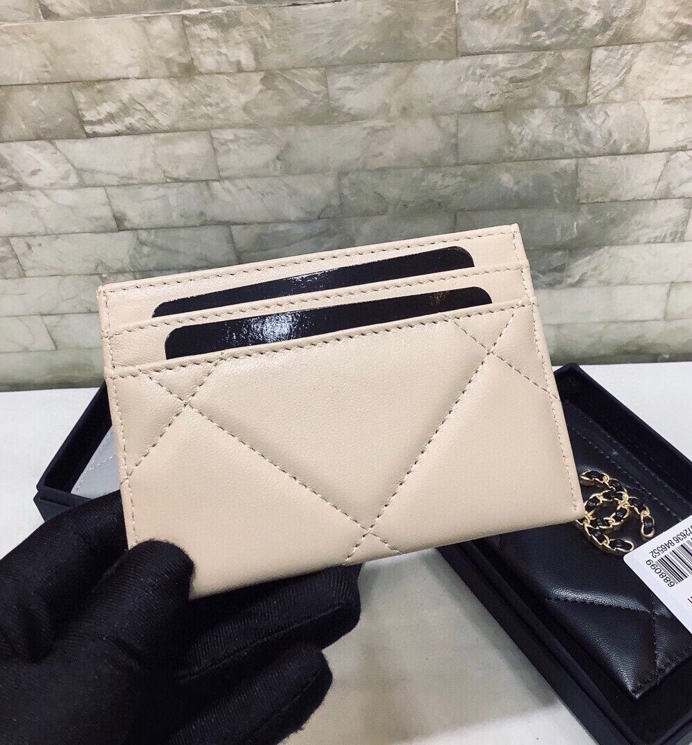 1:1 Replica Chanel CO-CO 19 Card Holder Wallet 11cm/4.3in Gold Toned Hardware For Women Beige
