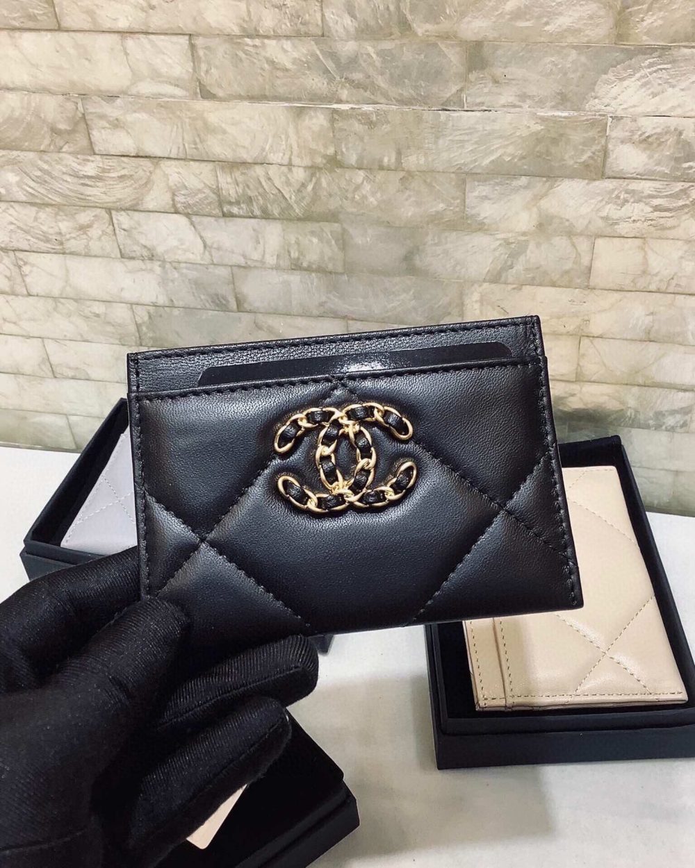 1:1 Replica Chanel CO-CO 19 Card Holder Wallet 11cm/4.3in Gold Toned Hardware For Women Black