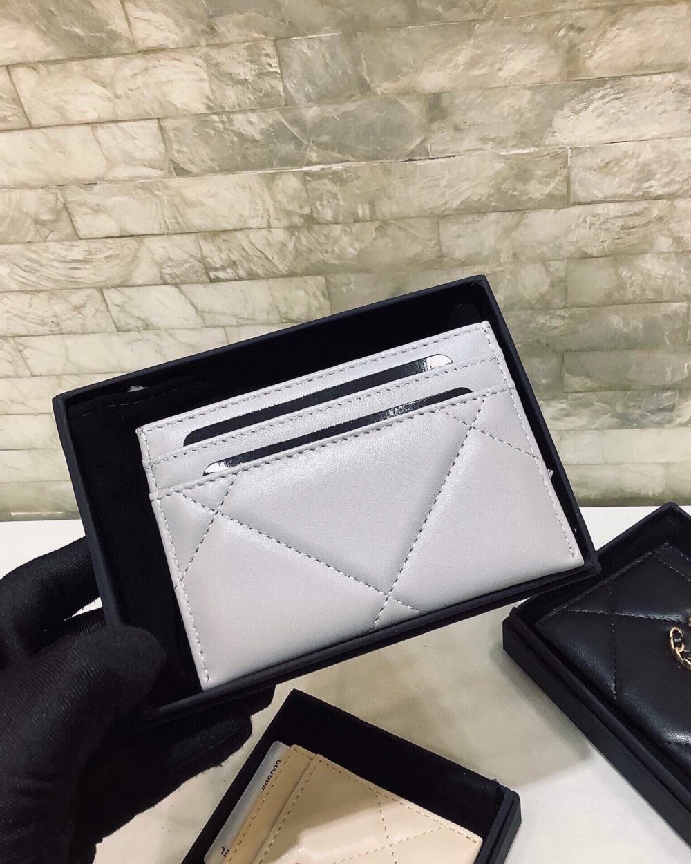 1:1 Replica Chanel CO-CO 19 Card Holder Wallet 11cm/4.3in Gold Toned Hardware For Women Grey AP1167 B07327 NG752