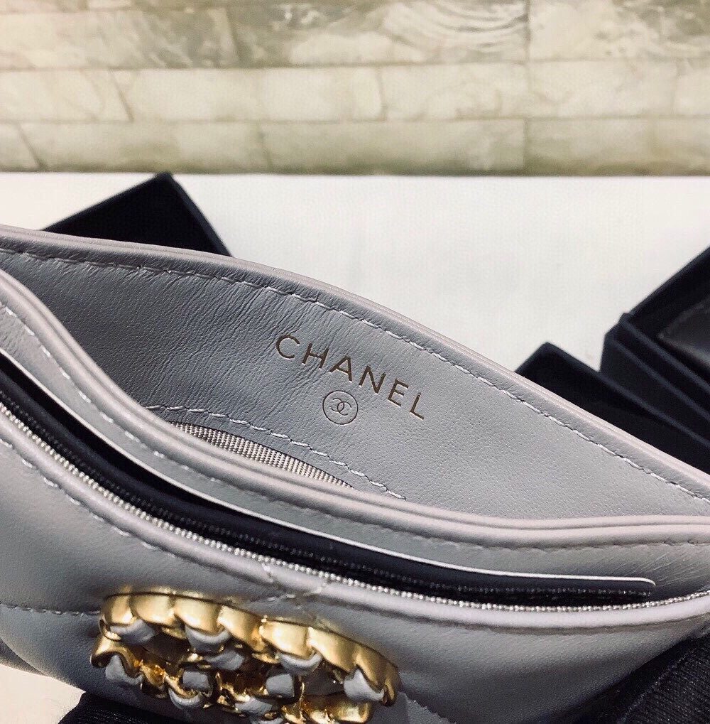 1:1 Replica Chanel CO-CO 19 Card Holder Wallet 11cm/4.3in Gold Toned Hardware For Women Grey AP1167 B07327 NG752