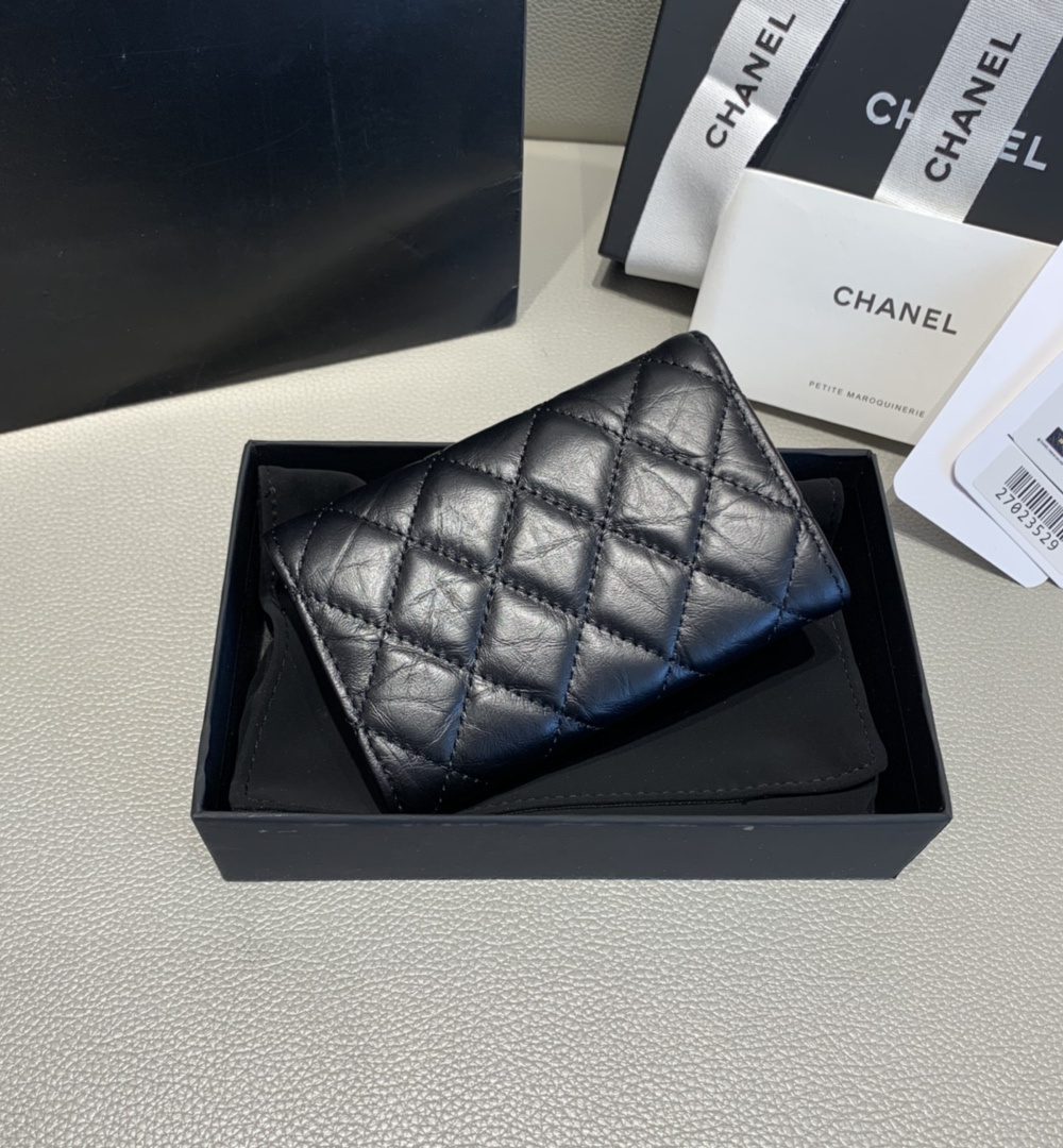 1:1 Replica Chanel CO-CO 2.55 Flap Card Holder 11cm/4.3in Gold Hardware For Women Black