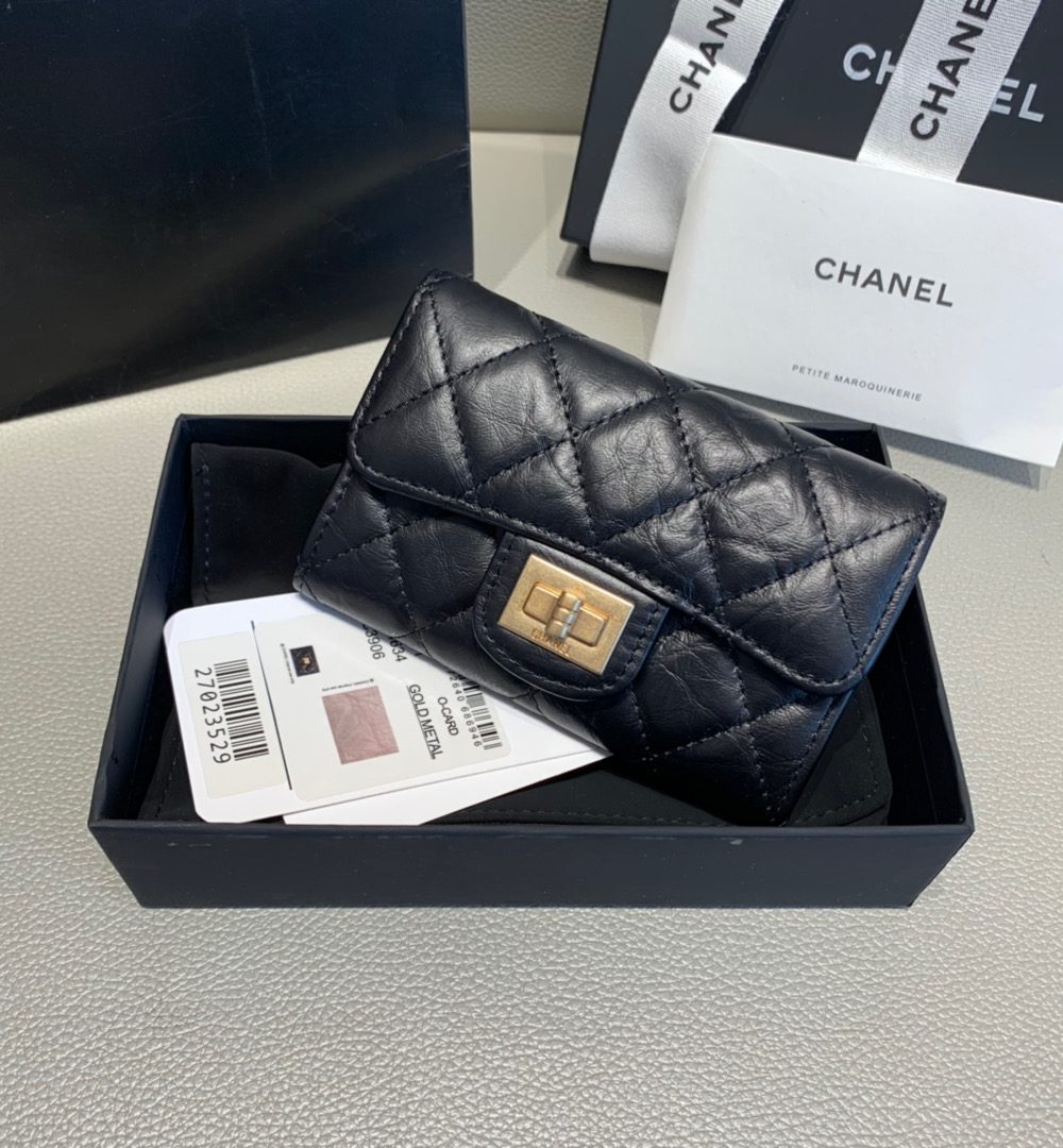 1:1 Replica Chanel CO-CO 2.55 Flap Card Holder 11cm/4.3in Gold Hardware For Women Black