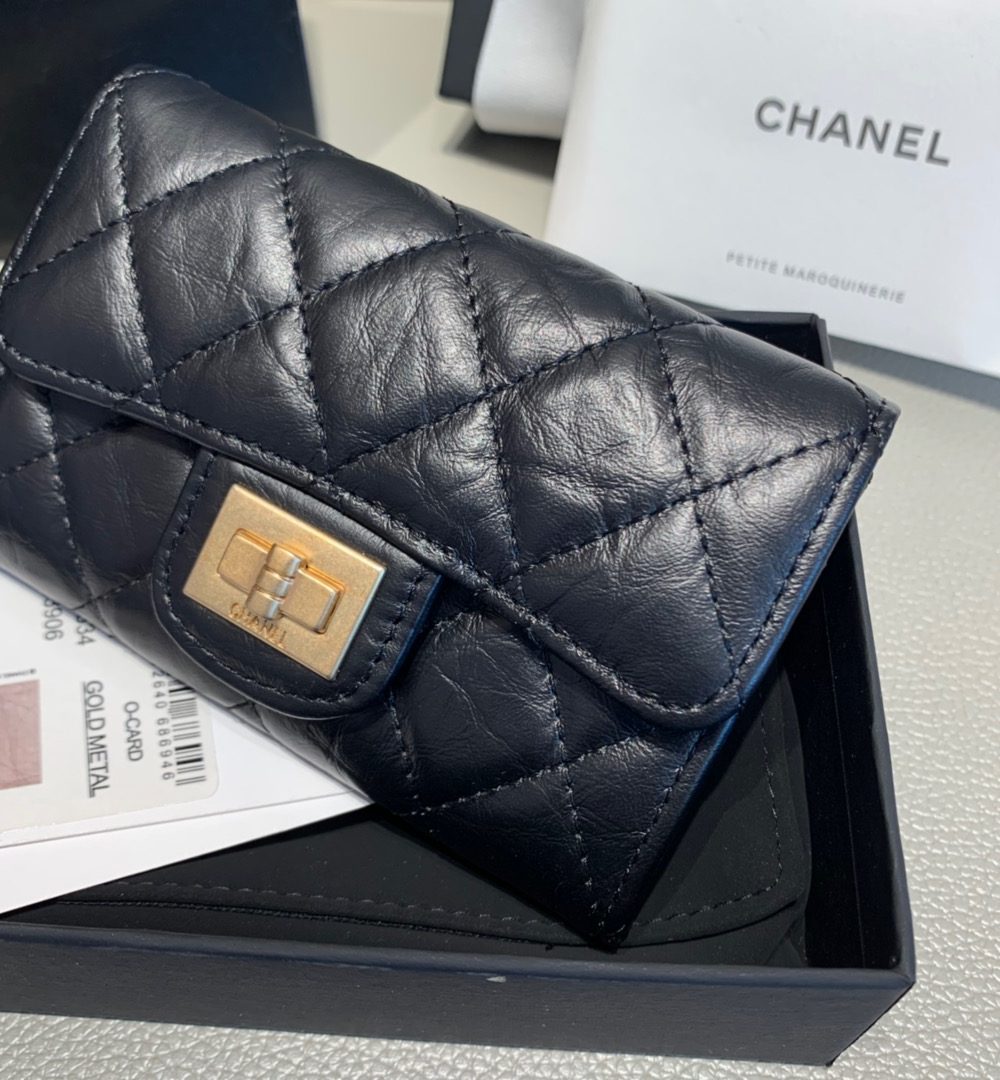 1:1 Replica Chanel CO-CO 2.55 Flap Card Holder 11cm/4.3in Gold Hardware For Women Black