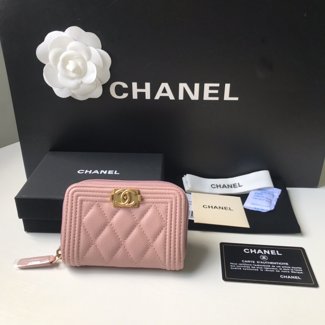 1:1 Replica Chanel CO-CO Boy Chanel Zipped Coin Purse 11cm/4.3in Gold Toned Hardware For Women White