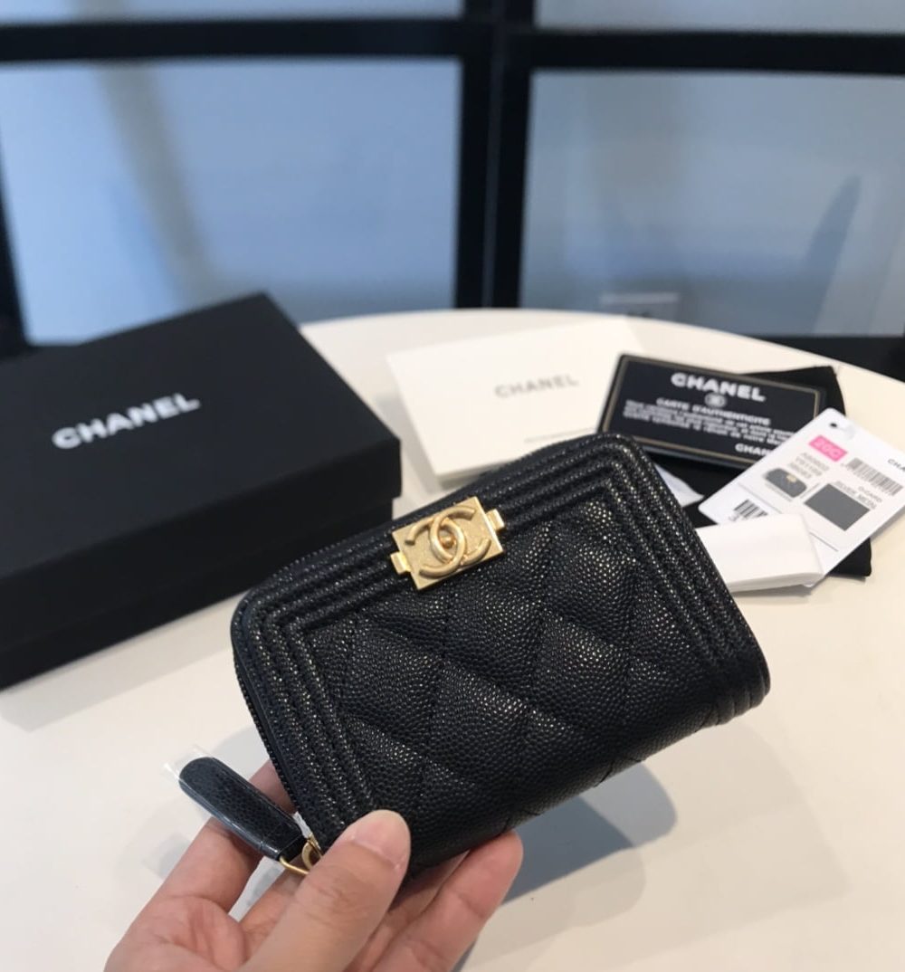 1:1 Replica Chanel CO-CO Boy Flap Card Holder 11.5cm/4.5in Gold Hardware For Women Black A80603 Y07659 94305