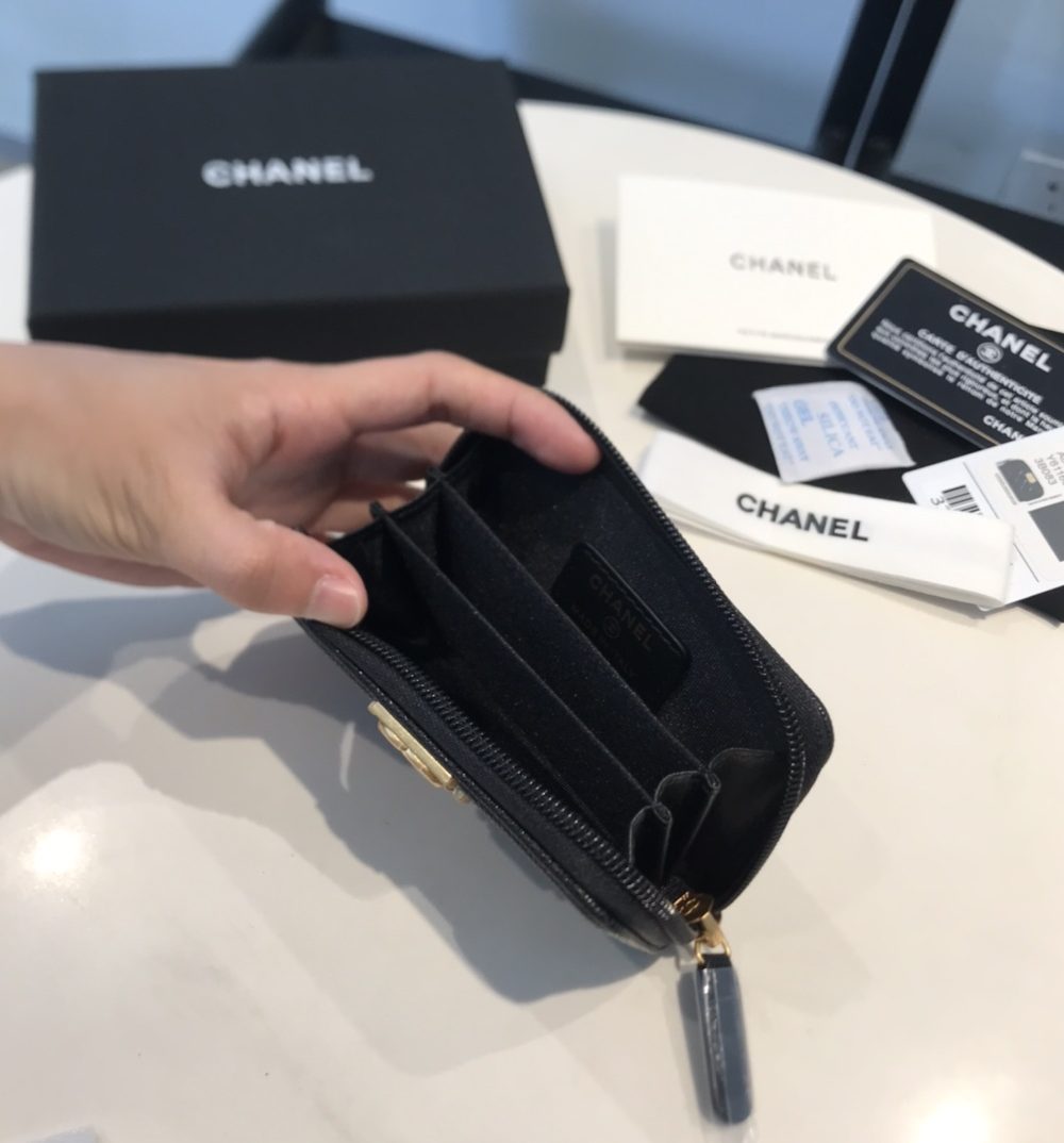 1:1 Replica Chanel CO-CO Boy Flap Card Holder 11.5cm/4.5in Gold Hardware For Women Black A80603 Y07659 94305