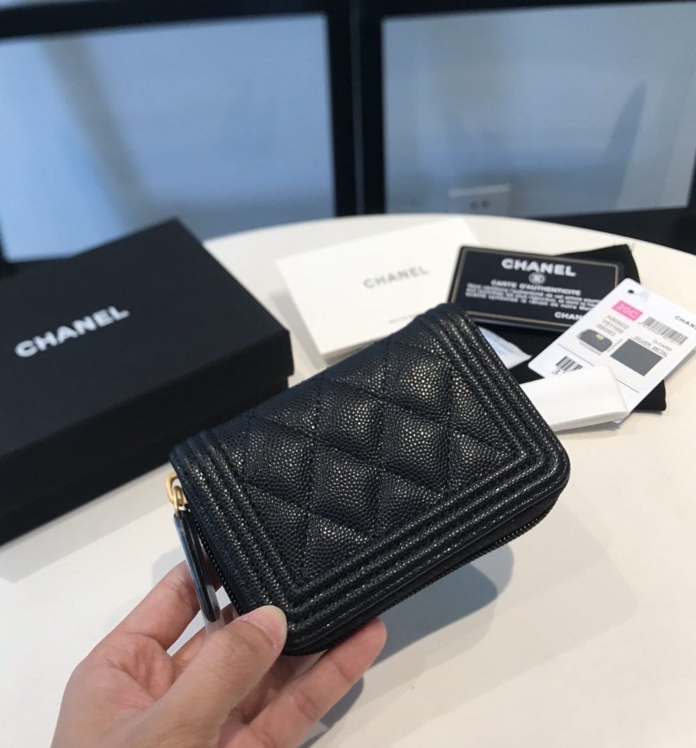 1:1 Replica Chanel CO-CO Boy Flap Card Holder 11.5cm/4.5in Gold Hardware For Women Black A80603 Y07659 94305
