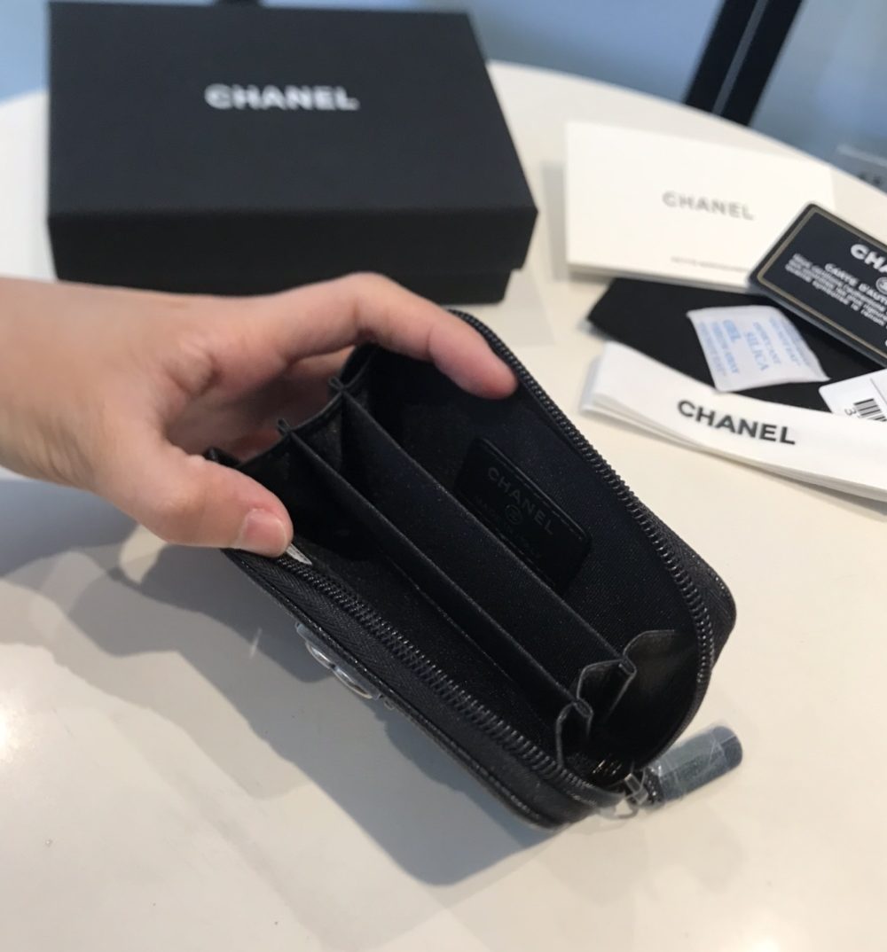 1:1 Replica Chanel CO-CO Boy Flap Card Holder 11.5cm/4.5in Silver Hardware For Women Black