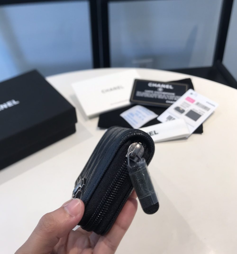 1:1 Replica Chanel CO-CO Boy Flap Card Holder 11.5cm/4.5in Silver Hardware For Women Black