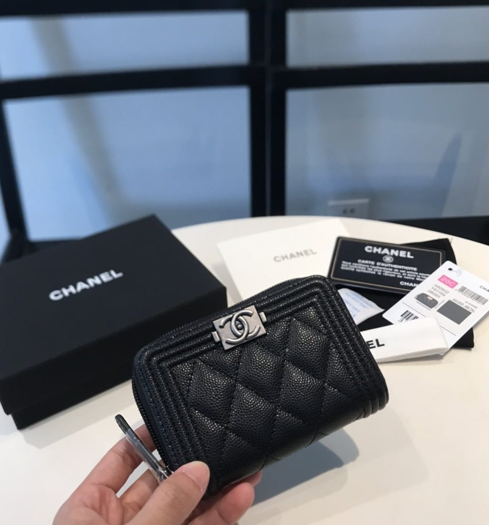 1:1 Replica Chanel CO-CO Boy Flap Card Holder 11.5cm/4.5in Silver Hardware For Women Black