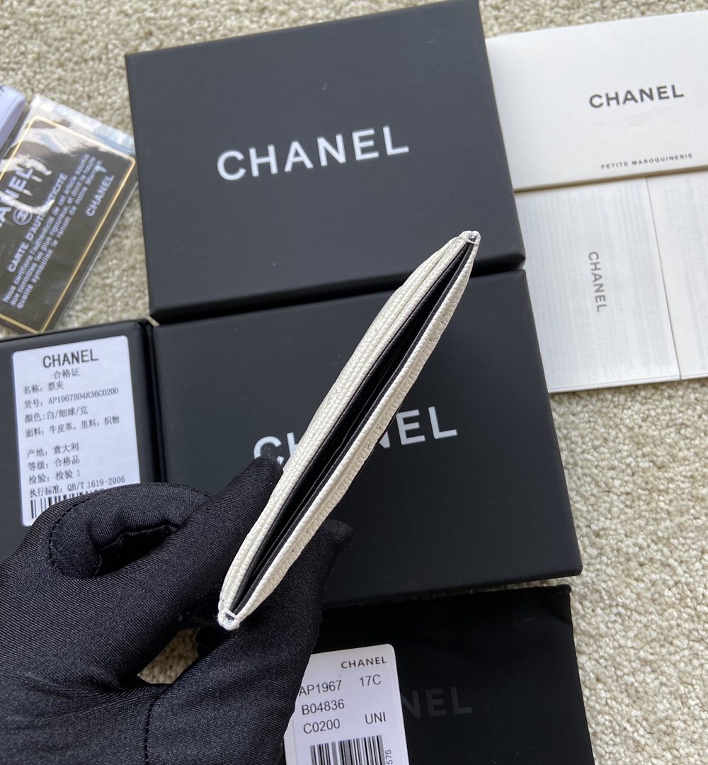 1:1 Replica Chanel CO-CO Card Holder 11cm/4.3in Black Hardware For Women Beige