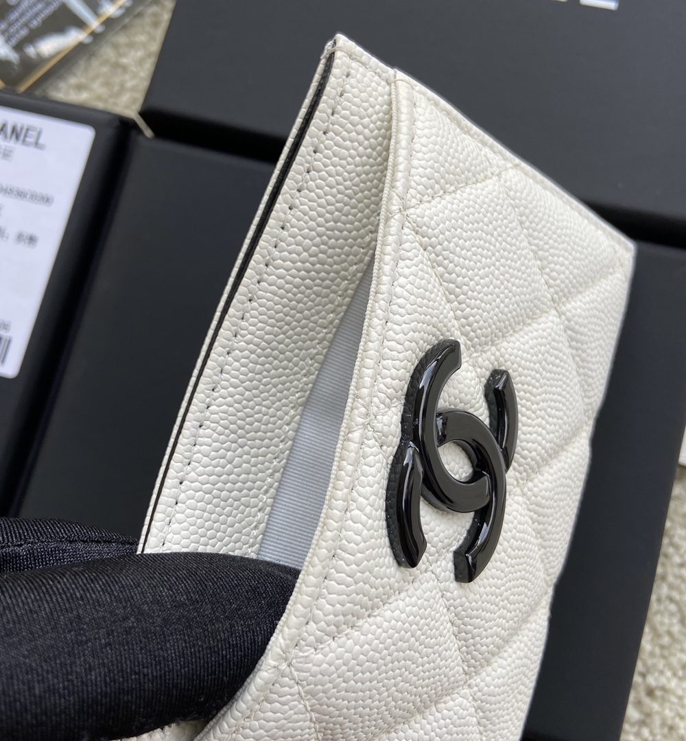 1:1 Replica Chanel CO-CO Card Holder 11cm/4.3in Black Hardware For Women Beige