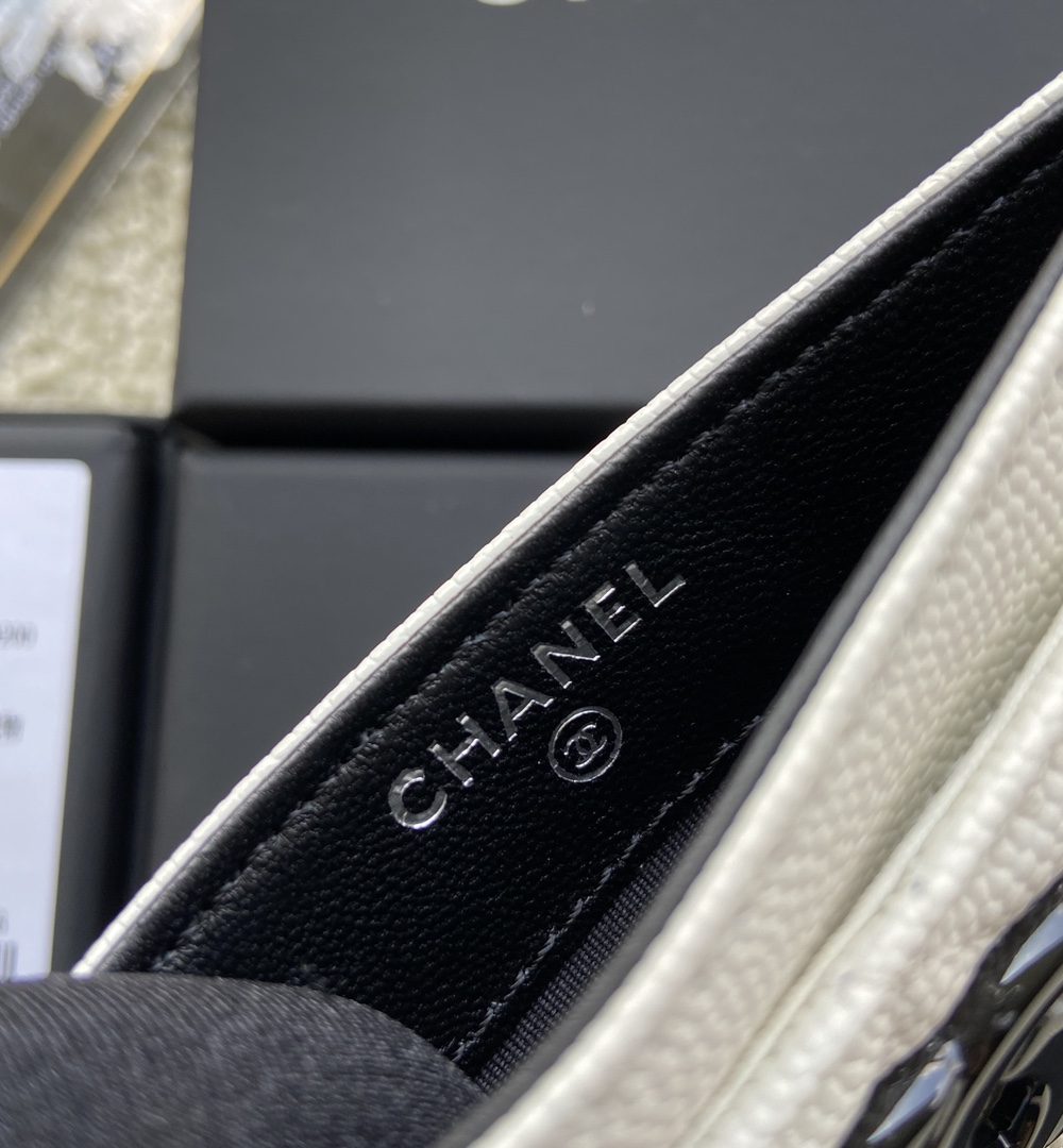 1:1 Replica Chanel CO-CO Card Holder 11cm/4.3in Black Hardware For Women Beige