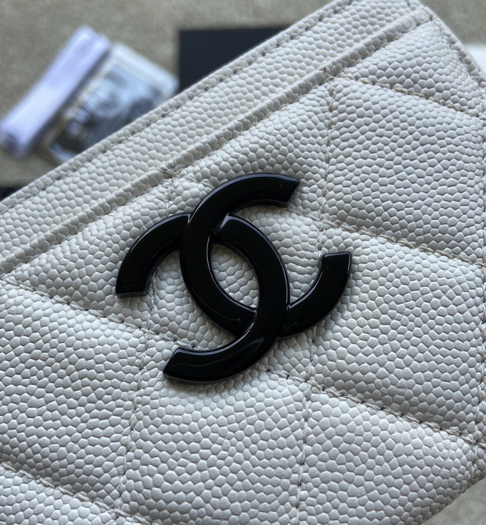 1:1 Replica Chanel CO-CO Card Holder 11cm/4.3in Black Hardware For Women Beige