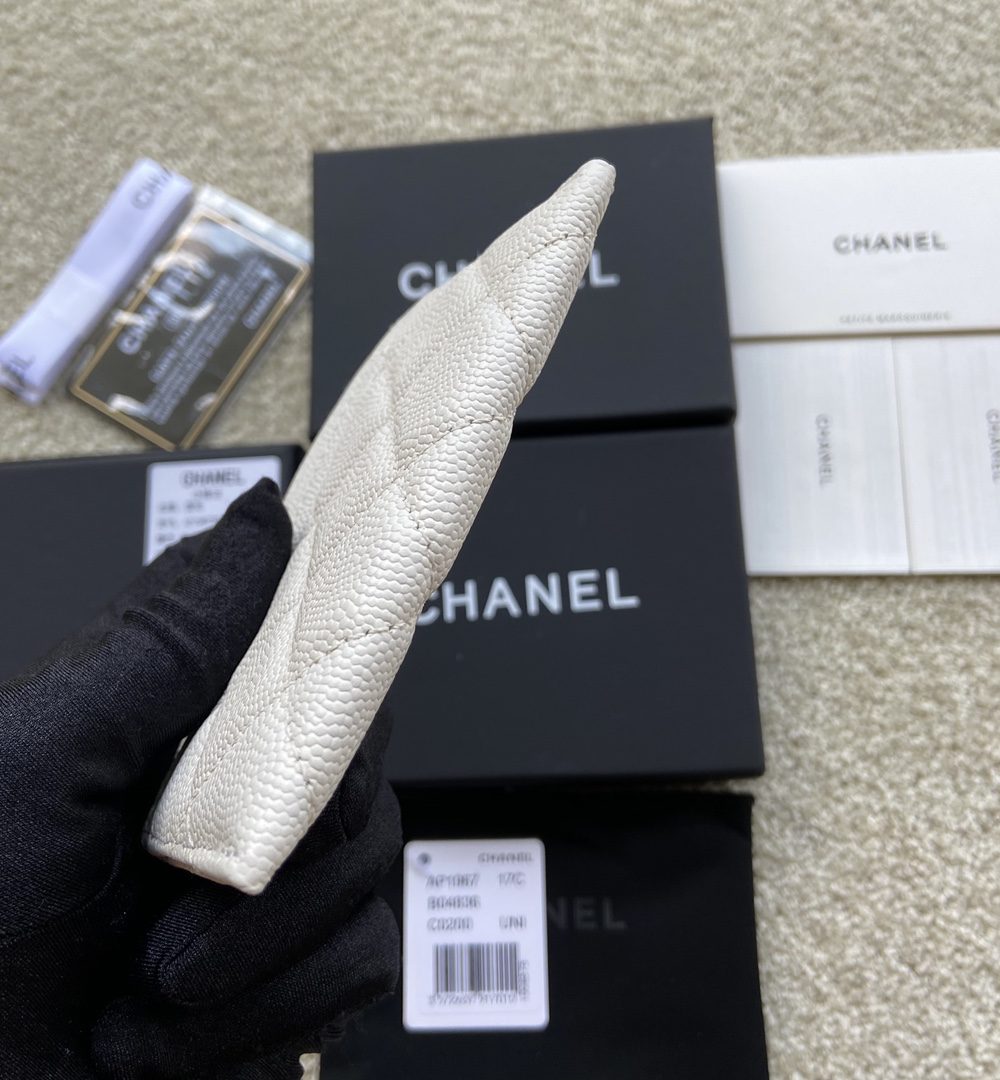 1:1 Replica Chanel CO-CO Card Holder 11cm/4.3in Black Hardware For Women Beige