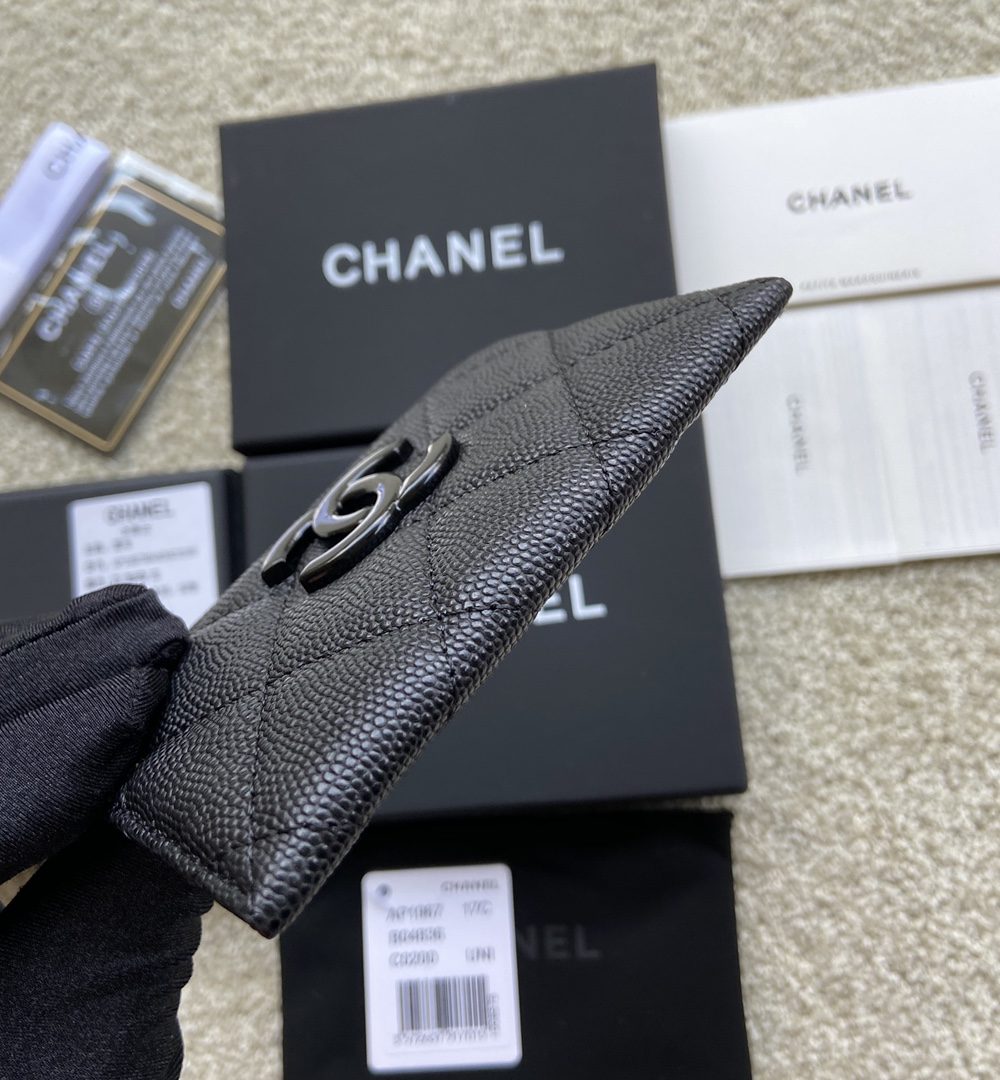 1:1 Replica Chanel CO-CO Card Holder 11cm/4.3in Black Hardware For Women Black