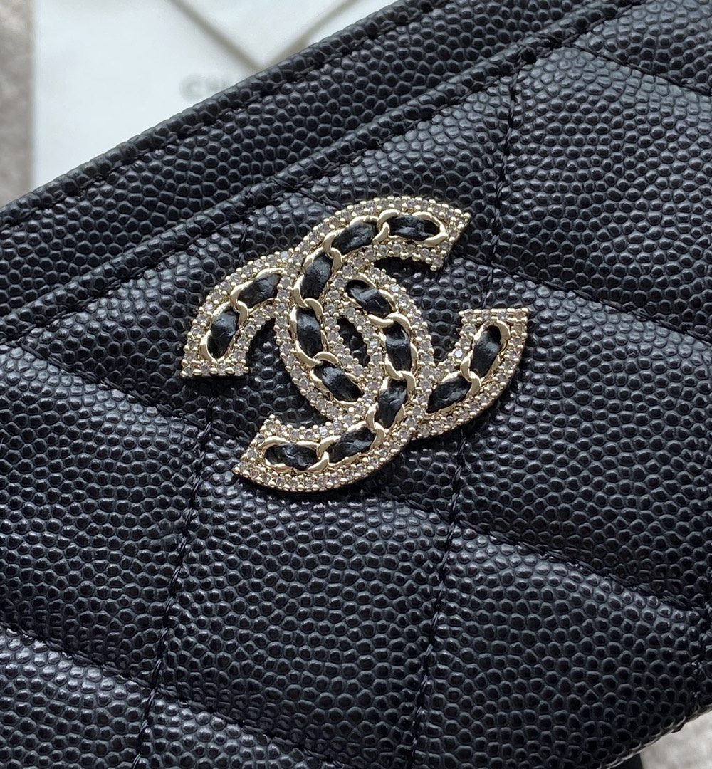 1:1 Replica Chanel CO-CO Card Holder 11cm/4.3in Silver Hardware For Women Black