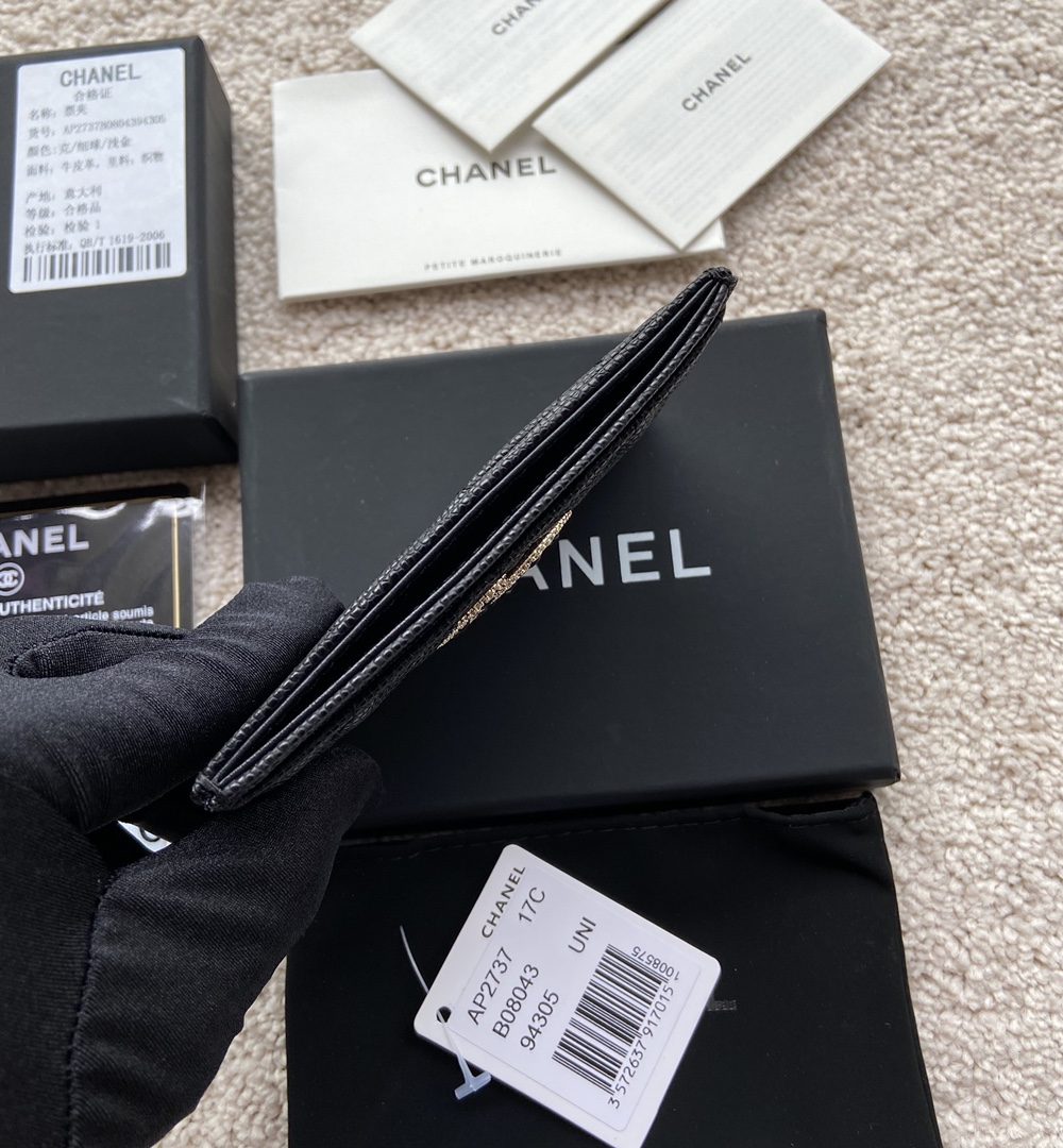 1:1 Replica Chanel CO-CO Card Holder 11cm/4.3in Silver Hardware For Women Black