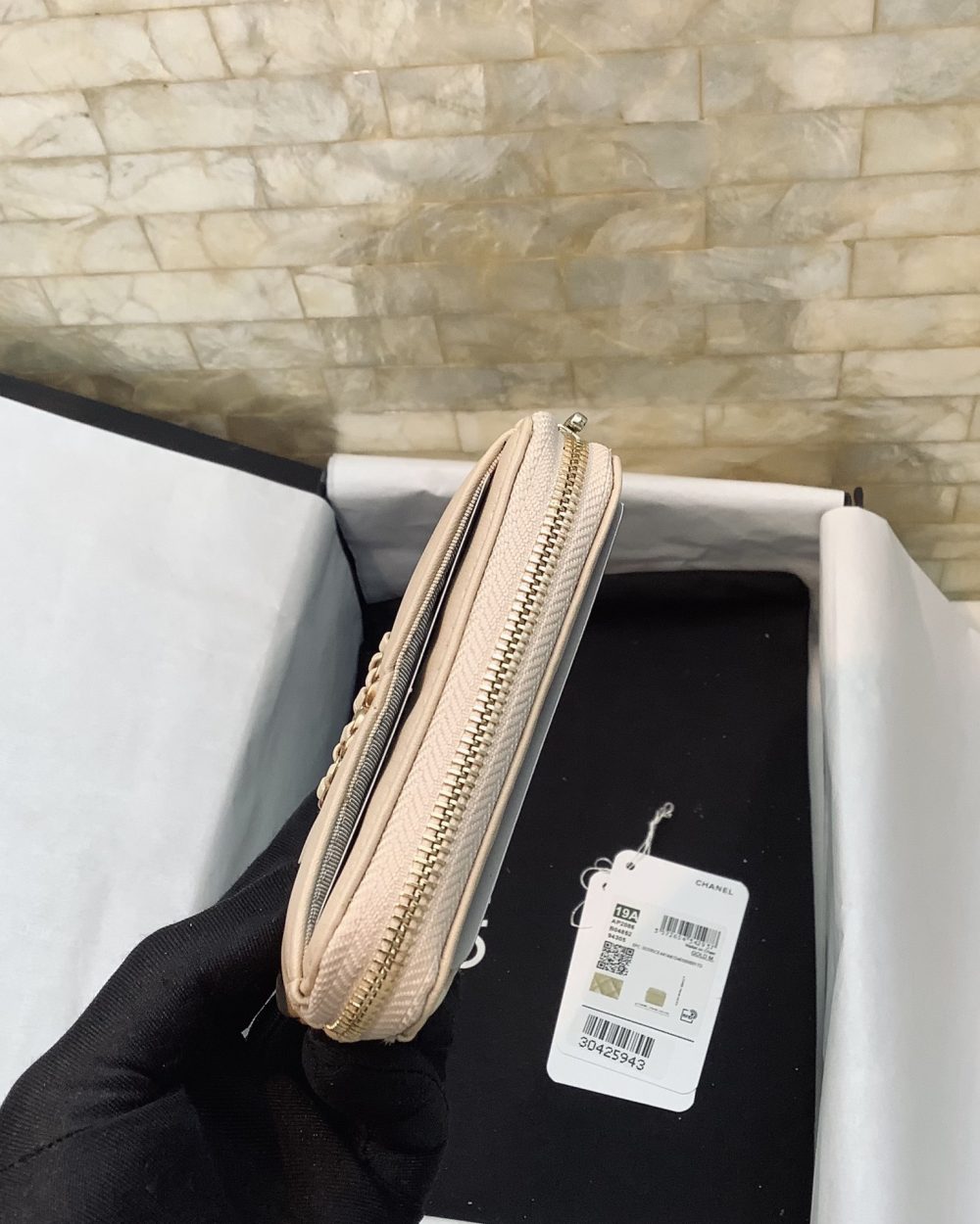 1:1 Replica Chanel CO-CO Card Holder 12cm/4.7in Gold Hardware For Women Beige