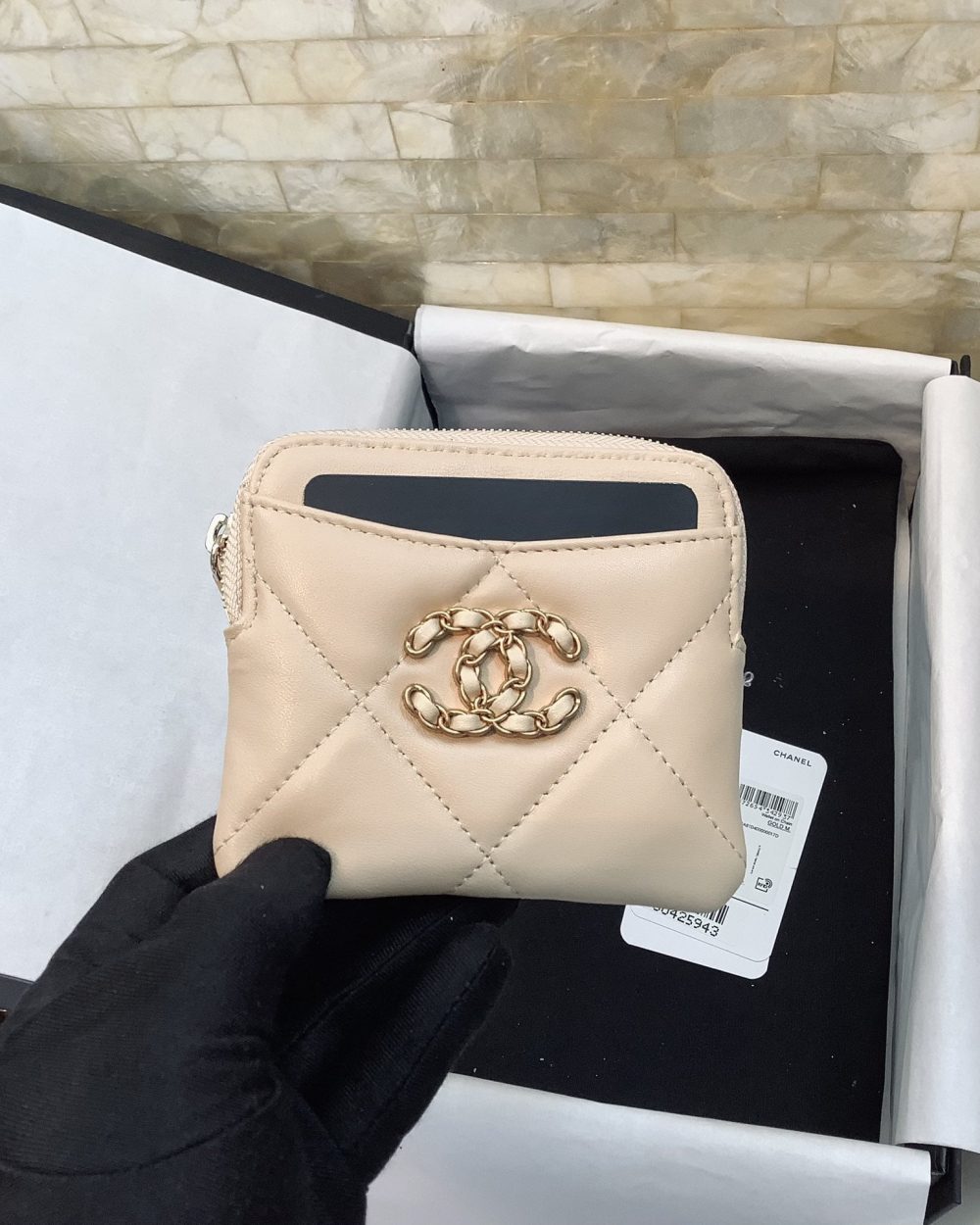 1:1 Replica Chanel CO-CO Card Holder 12cm/4.7in Gold Hardware For Women Beige