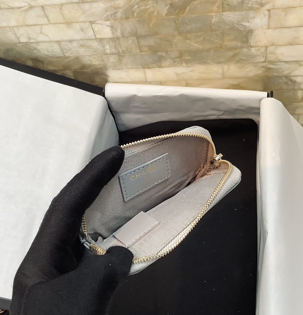 1:1 Replica Chanel CO-CO Card Holder 12cm/4.7in Gold Hardware For Women Grey