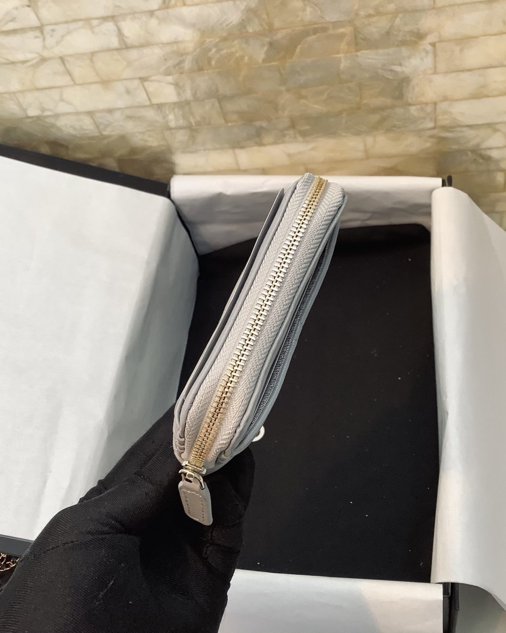 1:1 Replica Chanel CO-CO Card Holder 12cm/4.7in Gold Hardware For Women Grey