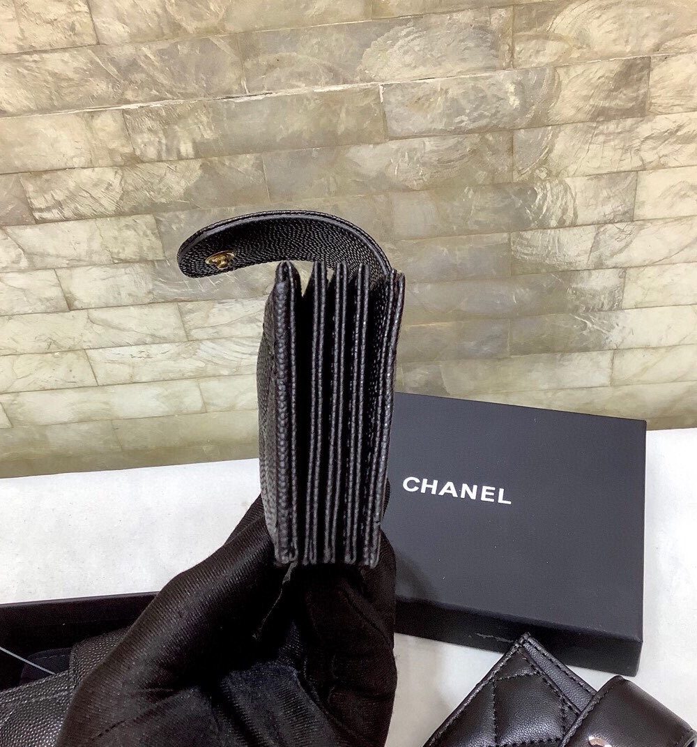 1:1 Replica Chanel CO-CO Card Holder Wallet 10cm/4in Gold Hardware For Women Black