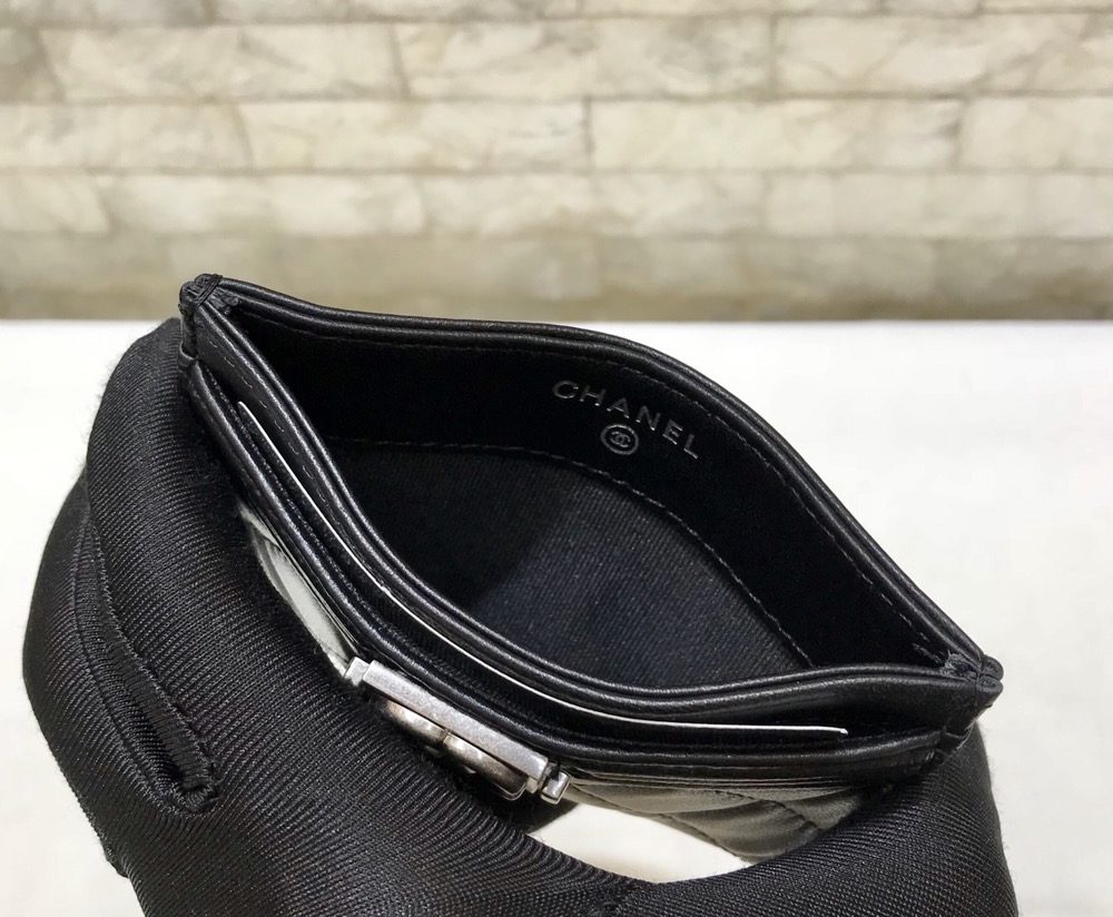 1:1 Replica Chanel CO-CO Card Holder Wallet 11cm/4.3in Silver Hardware For Women Black
