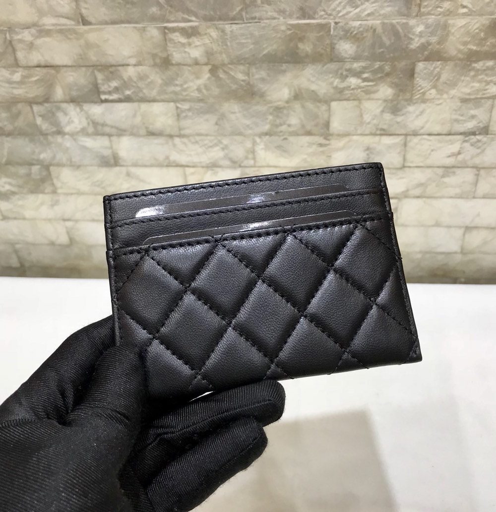 1:1 Replica Chanel CO-CO Card Holder Wallet 11cm/4.3in Silver Hardware For Women Black