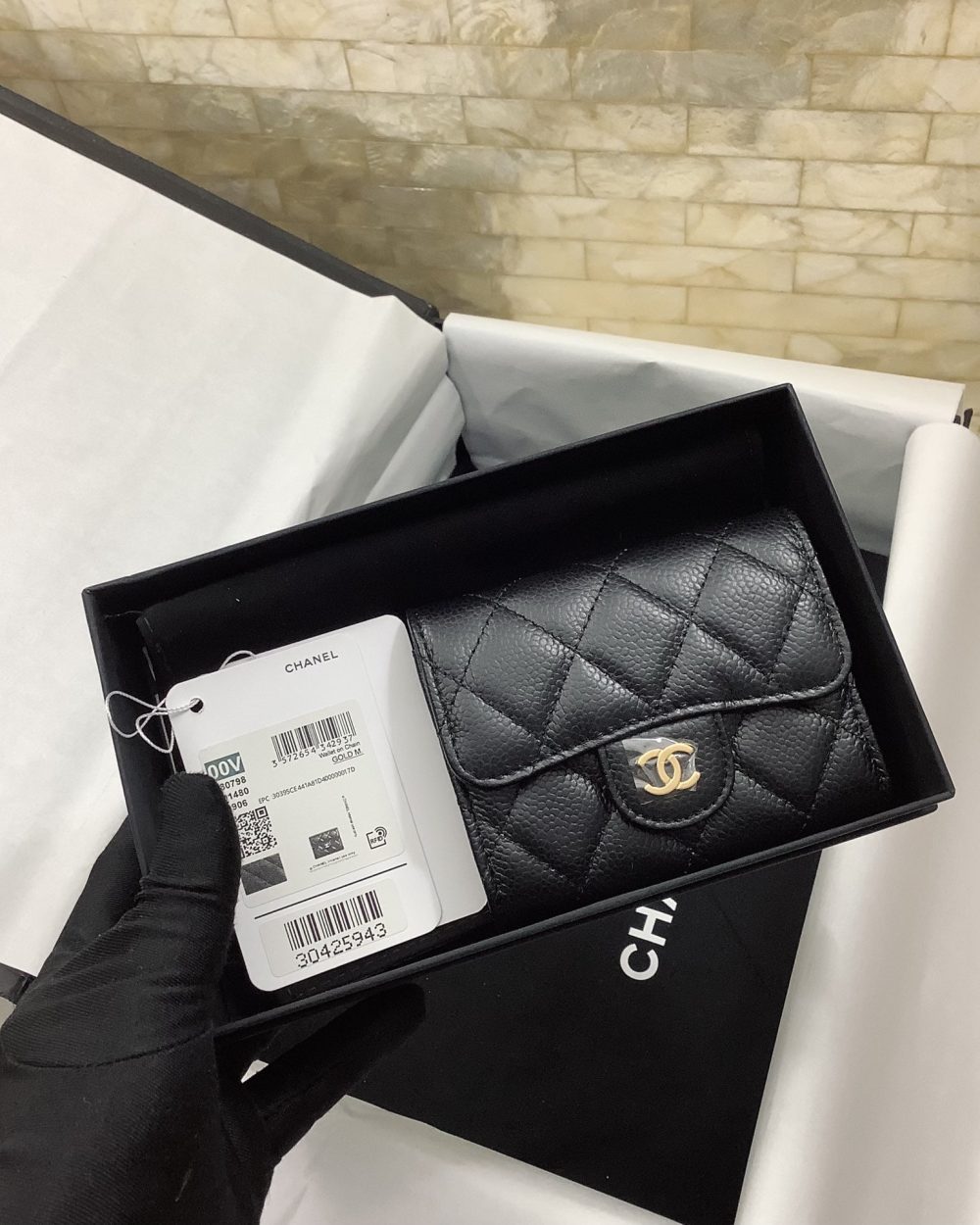 1:1 Replica Chanel CO-CO Classic Card Holder 11cm/4.4in Gold Hardware For Women Black