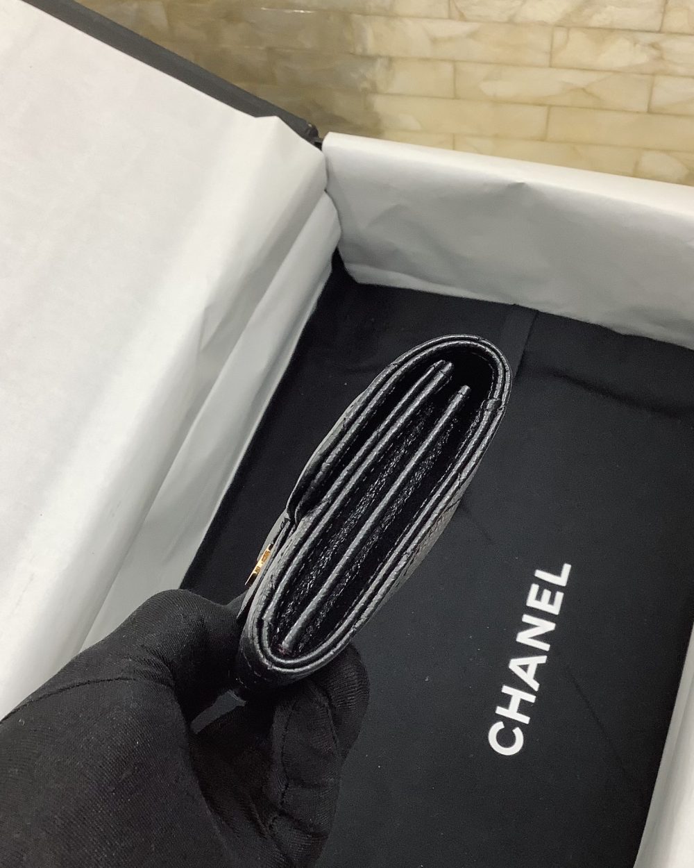 1:1 Replica Chanel CO-CO Classic Card Holder 11cm/4.4in Gold Hardware For Women Black