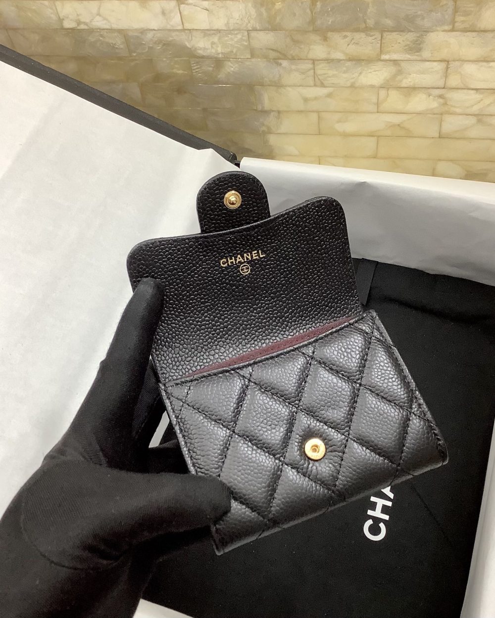 1:1 Replica Chanel CO-CO Classic Card Holder 11cm/4.4in Gold Hardware For Women Black