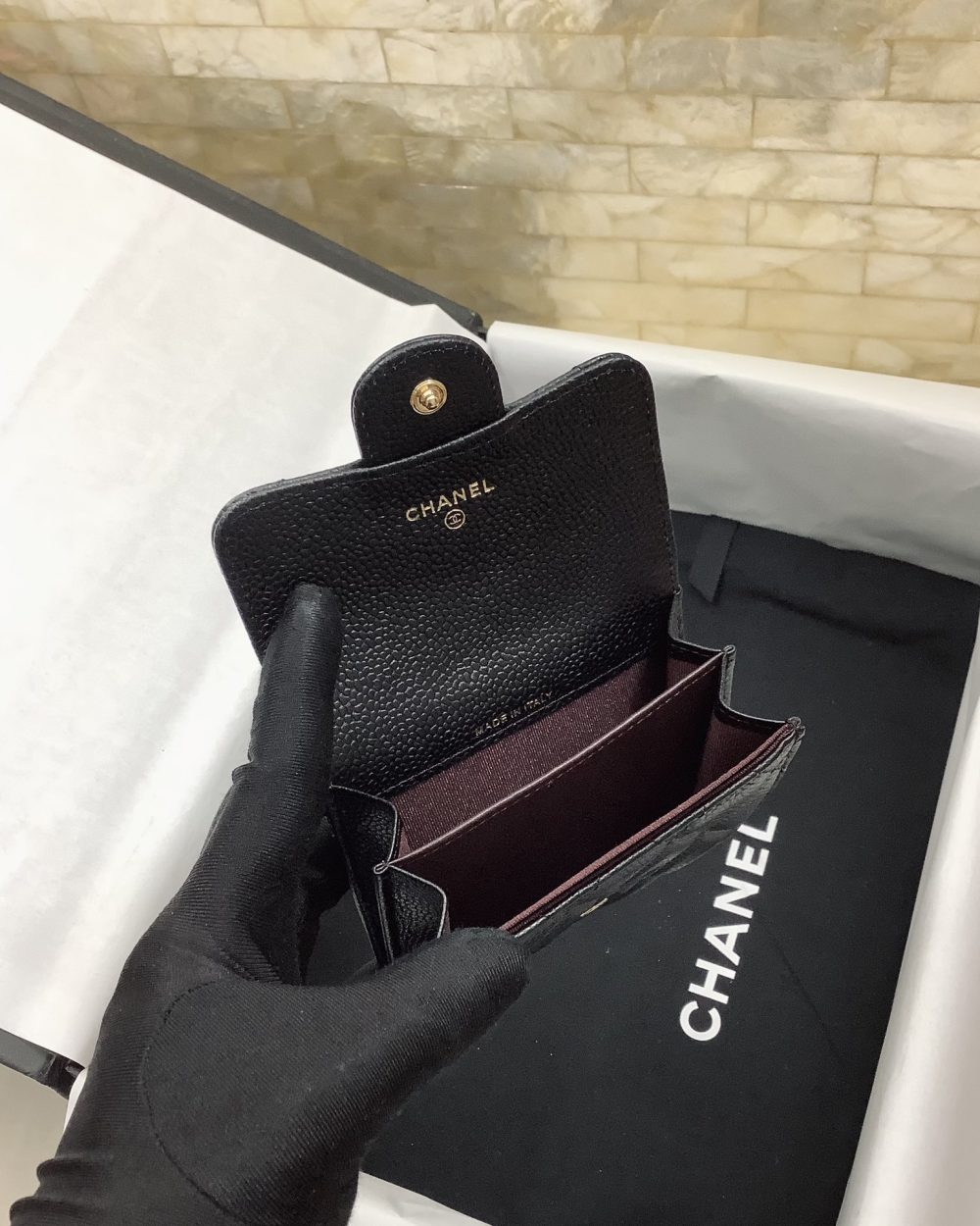 1:1 Replica Chanel CO-CO Classic Card Holder 11cm/4.4in Gold Hardware For Women Black