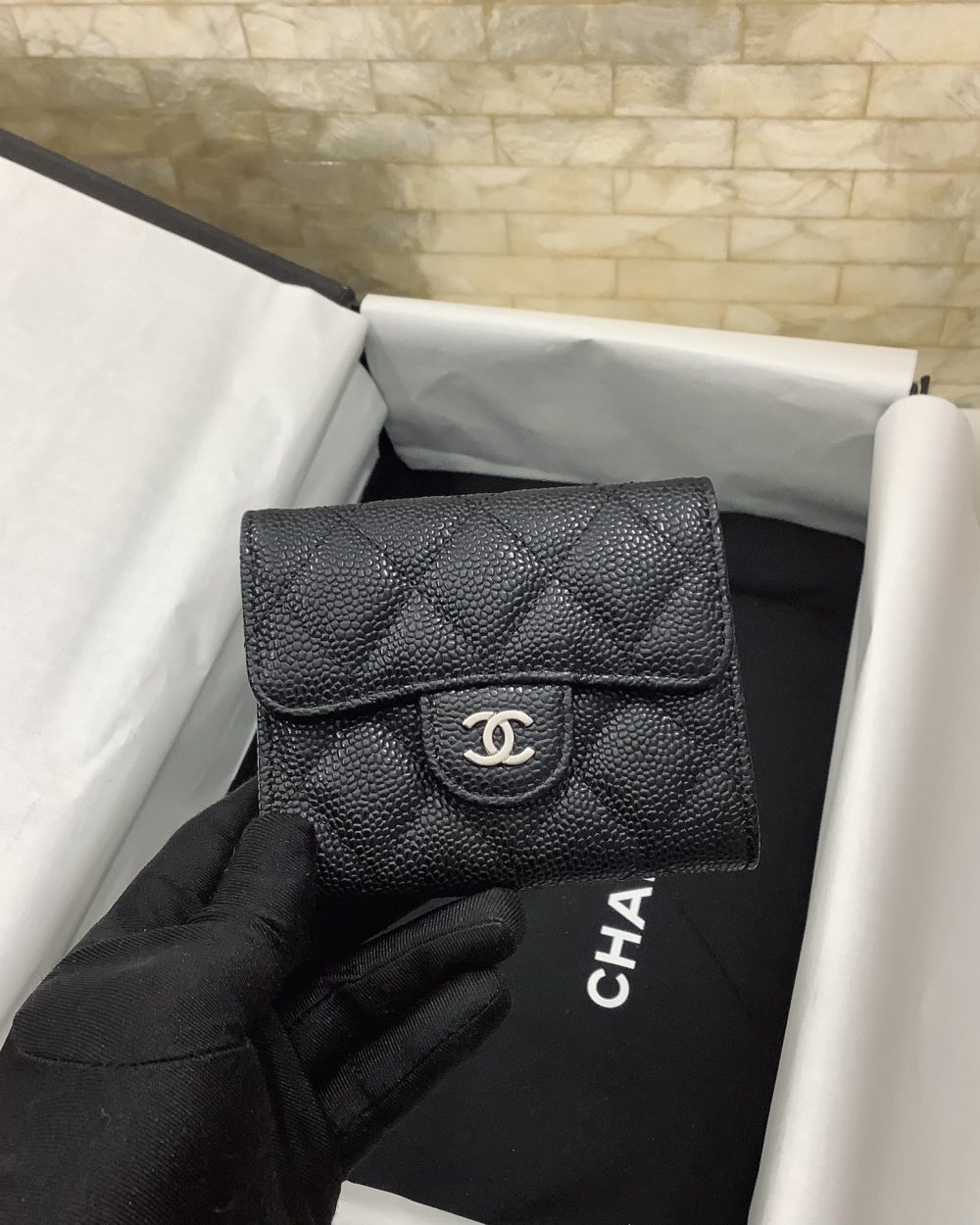 1:1 Replica Chanel CO-CO Classic Card Holder 11cm/4.4in Silver Hardware For Women Black AP0214 Y01480 C3906