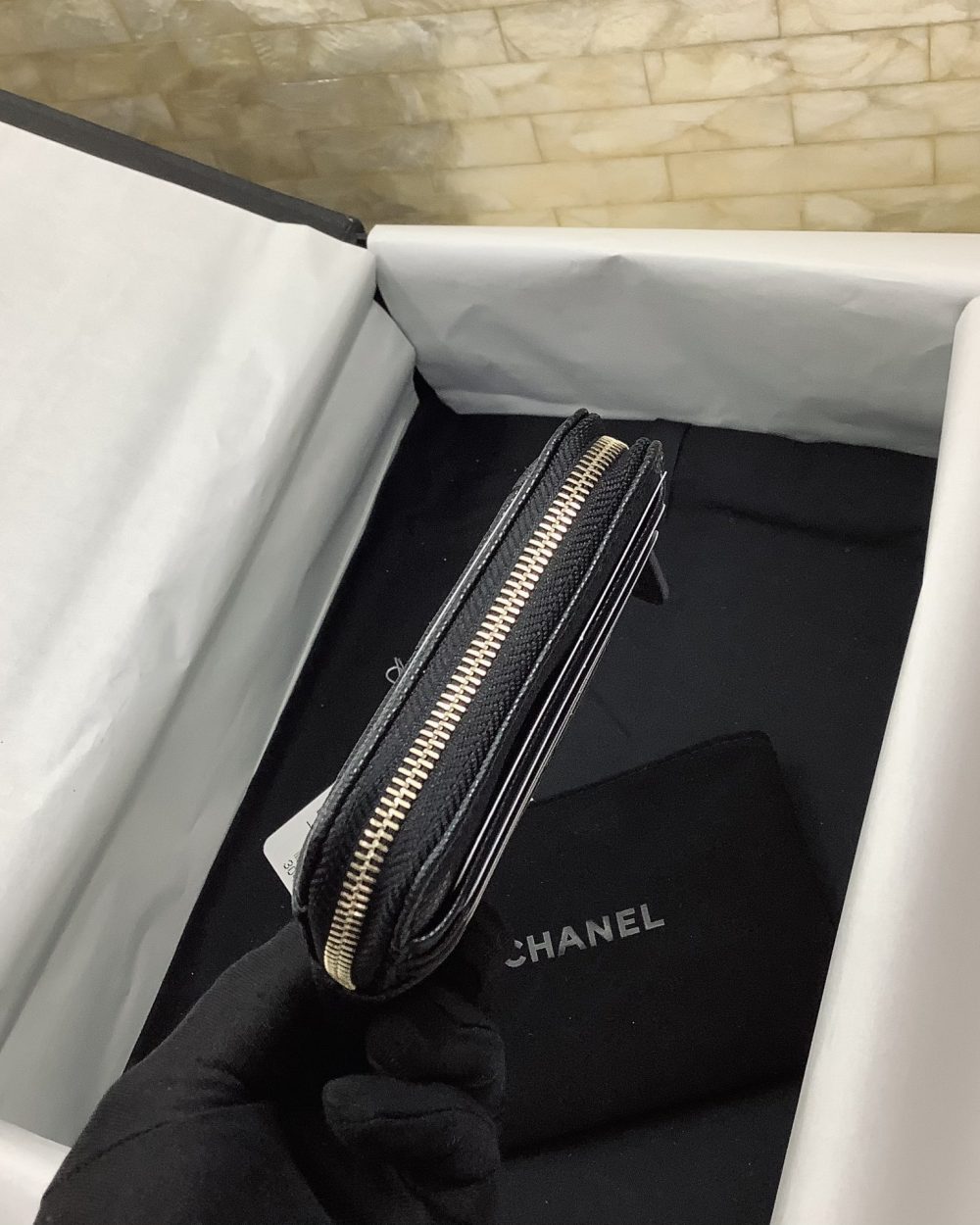 1:1 Replica Chanel CO-CO Classic Card Holder 19cm/7.5in Gold Hardware For Women Black