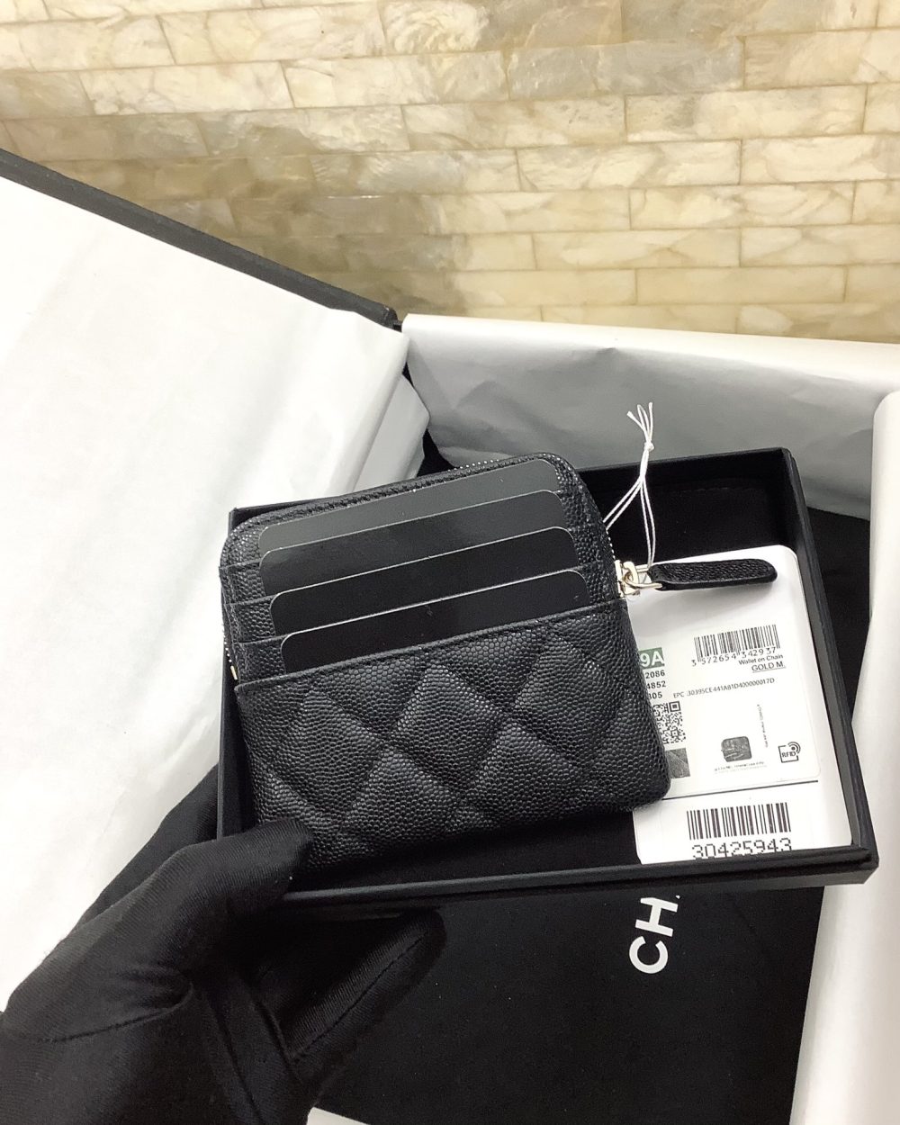 1:1 Replica Chanel CO-CO Classic Card Holder 19cm/7.5in Gold Hardware For Women Black