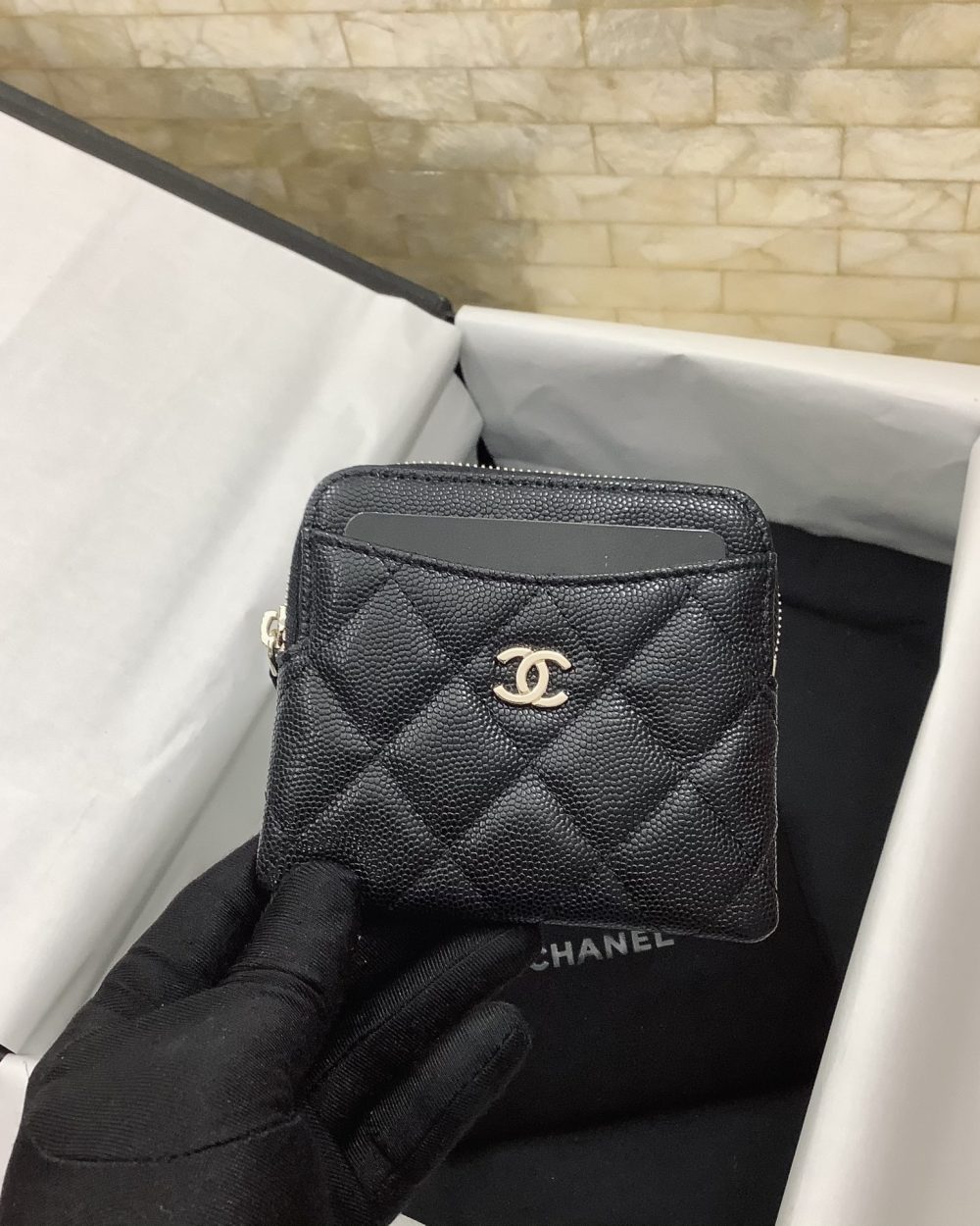 1:1 Replica Chanel CO-CO Classic Card Holder 19cm/7.5in Gold Hardware For Women Black