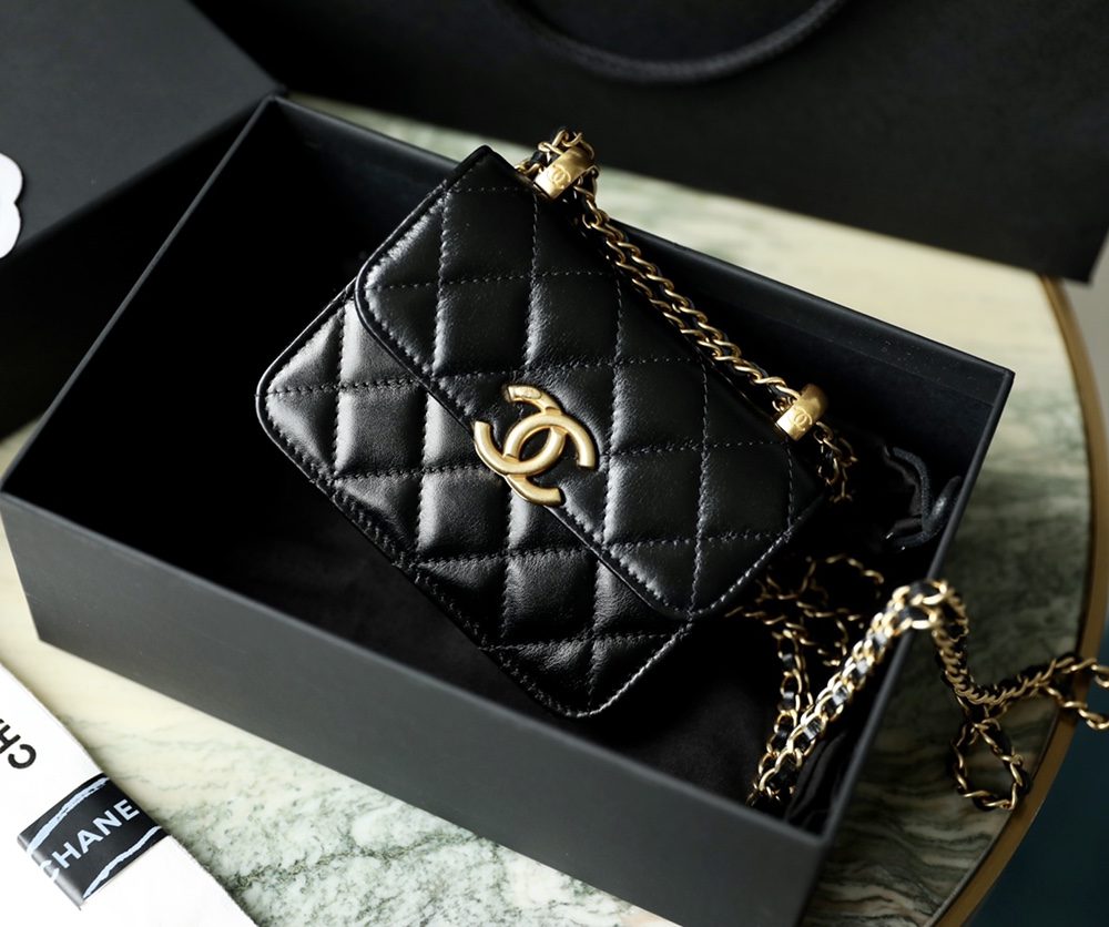 1:1 Replica Chanel CO-CO Clutch With Chain 9.5cm/3.7in Gold Toned Hardware For Women Black