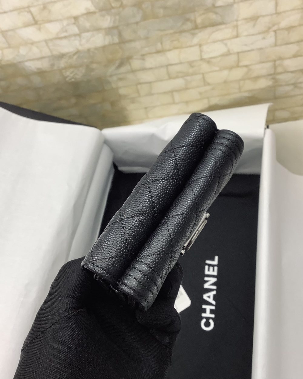 1:1 Replica Chanel CO-CO Flap Card Holder Wallet 10.5cm/4.1in Silver Hardware For Women Black