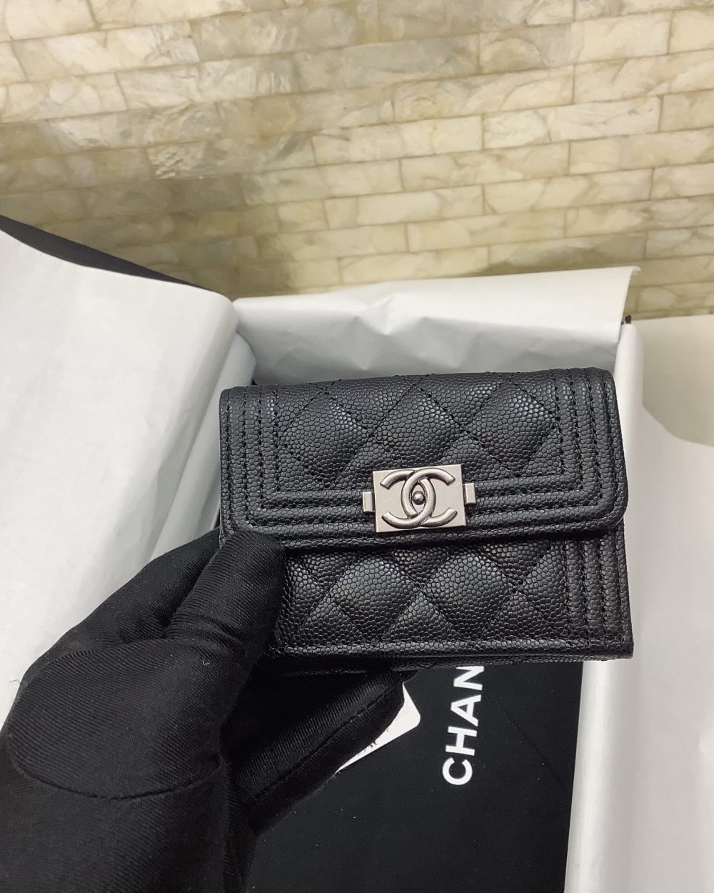 1:1 Replica Chanel CO-CO Flap Card Holder Wallet 10.5cm/4.1in Silver Hardware For Women Black
