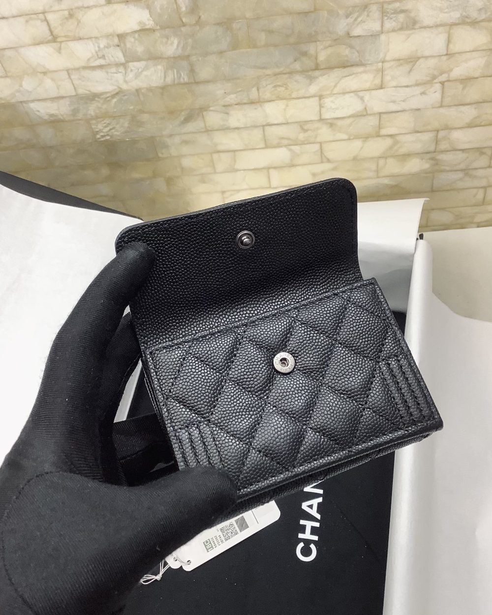 1:1 Replica Chanel CO-CO Flap Card Holder Wallet 10.5cm/4.1in Silver Hardware For Women Black