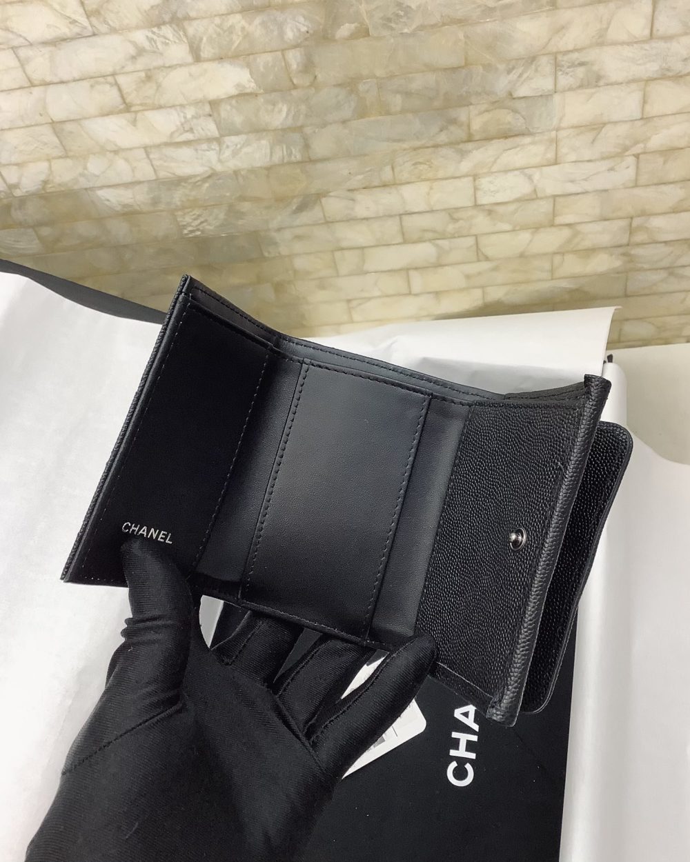 1:1 Replica Chanel CO-CO Flap Card Holder Wallet 10.5cm/4.1in Silver Hardware For Women Black