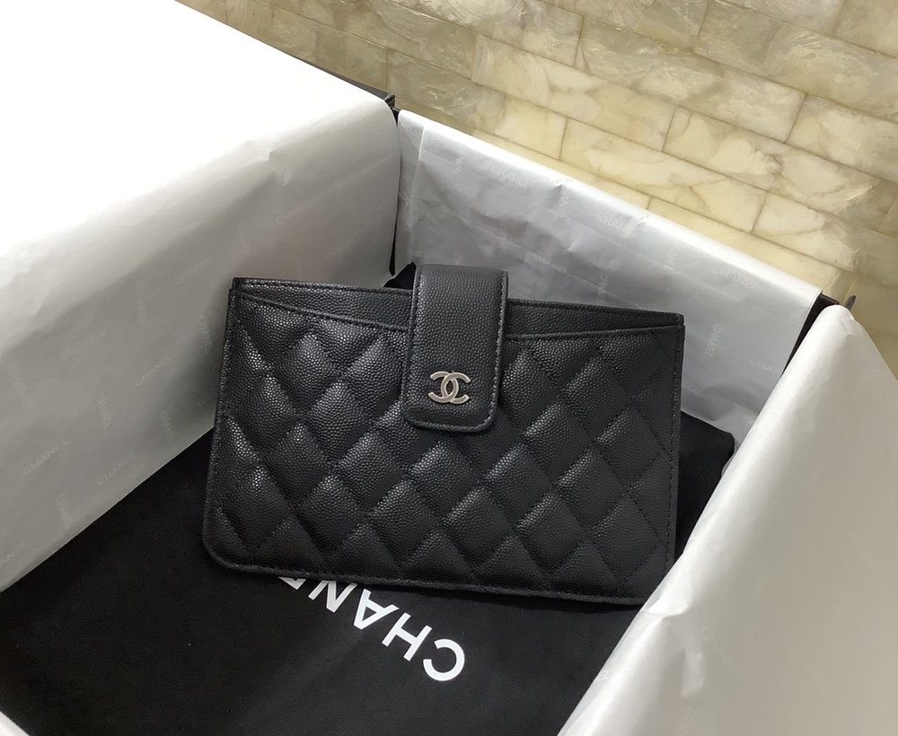 1:1 Replica Chanel CO-CO Flap Pouch Wallet 19cm/7.2in Silver Hardware For Women Black